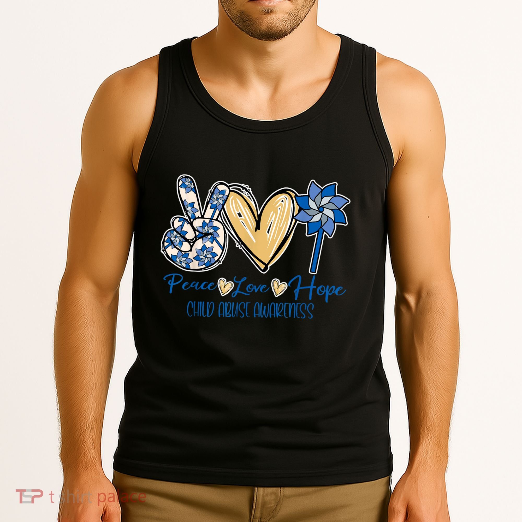 Pinwheel Peace Love Hope Child Abuse Prevention Awareness Tank Top