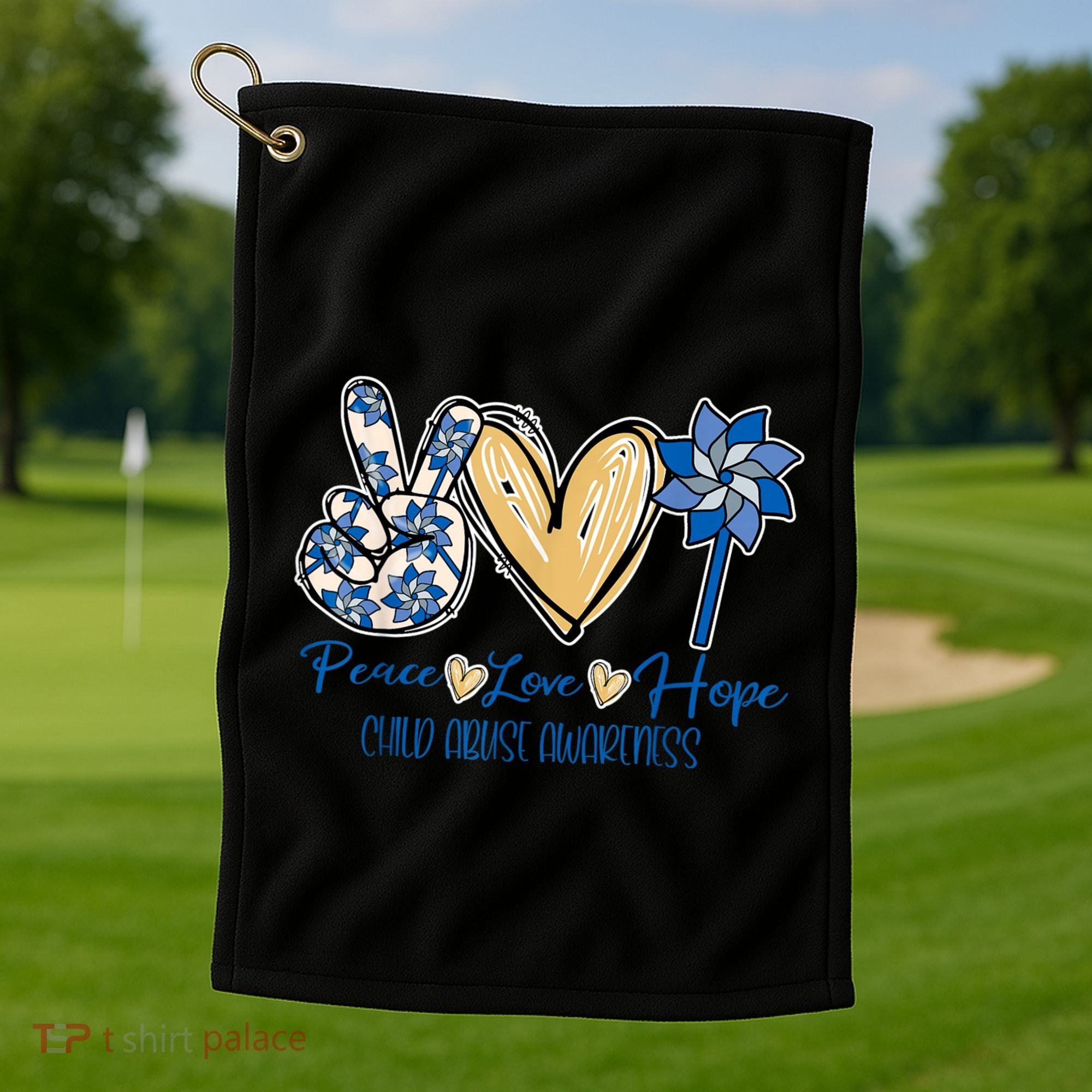 Pinwheel Peace Love Hope Child Abuse Prevention Awareness Golf Towel