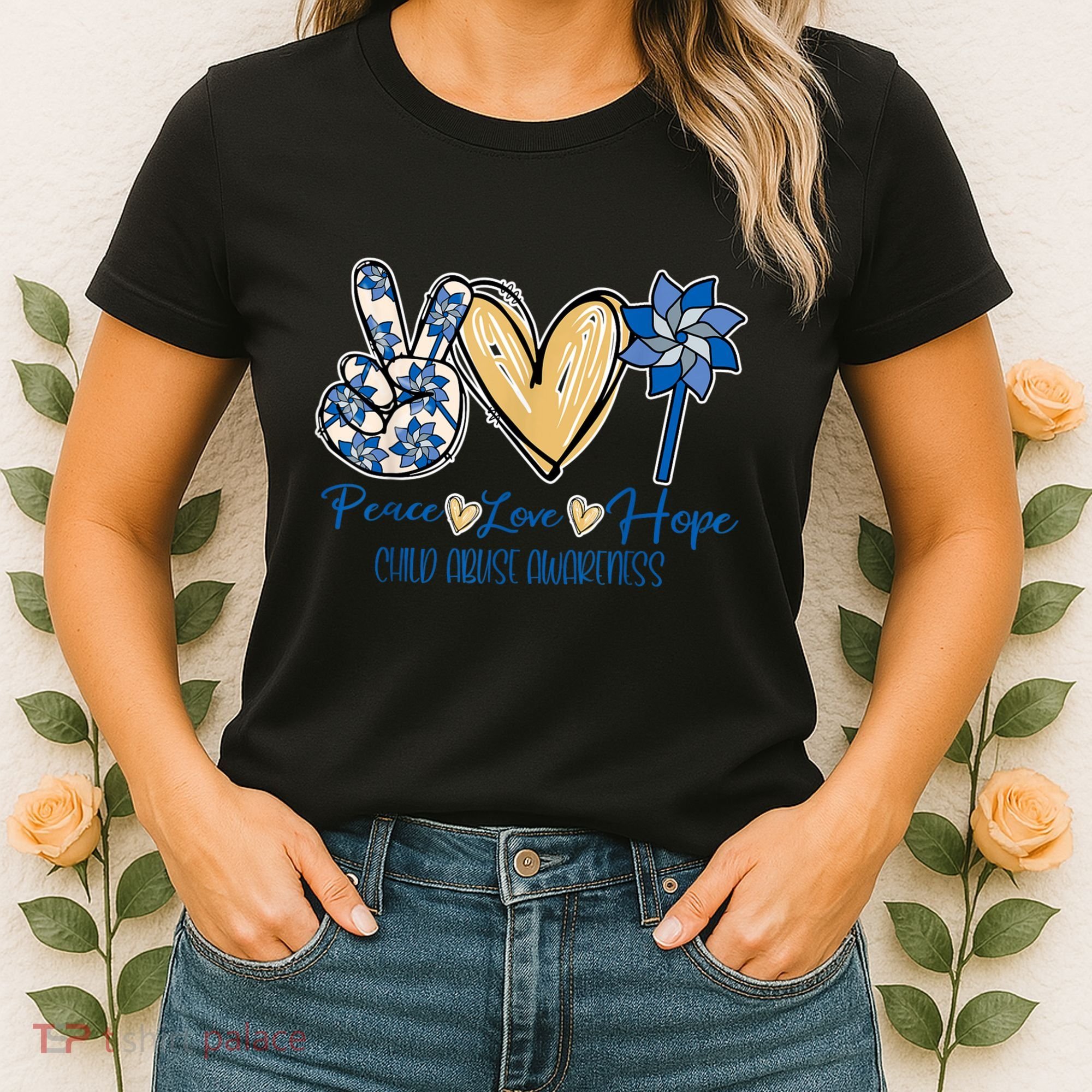 Pinwheel Peace Love Hope Child Abuse Prevention Awareness Women's T-Shirt