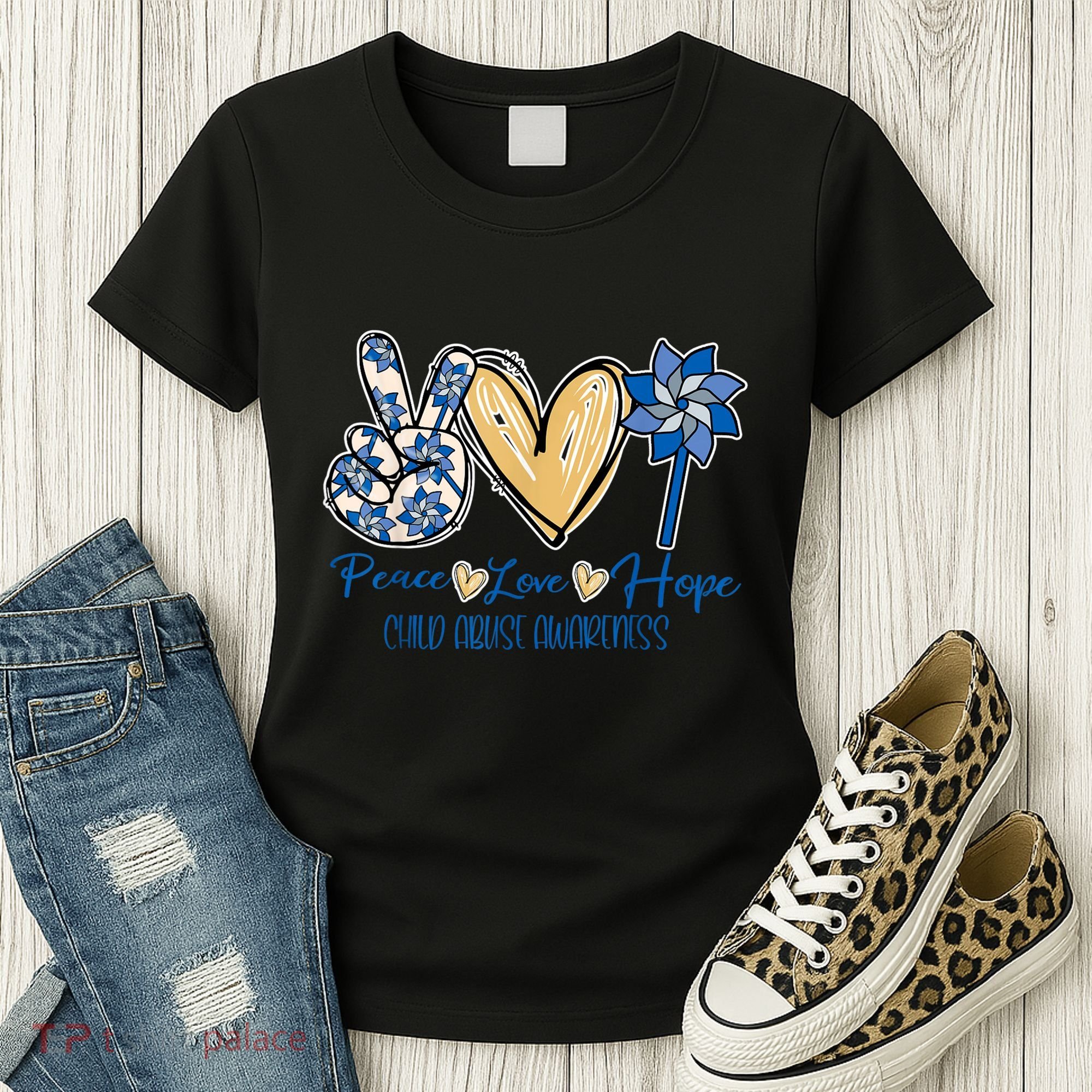Pinwheel Peace Love Hope Child Abuse Prevention Awareness Women's T-Shirt