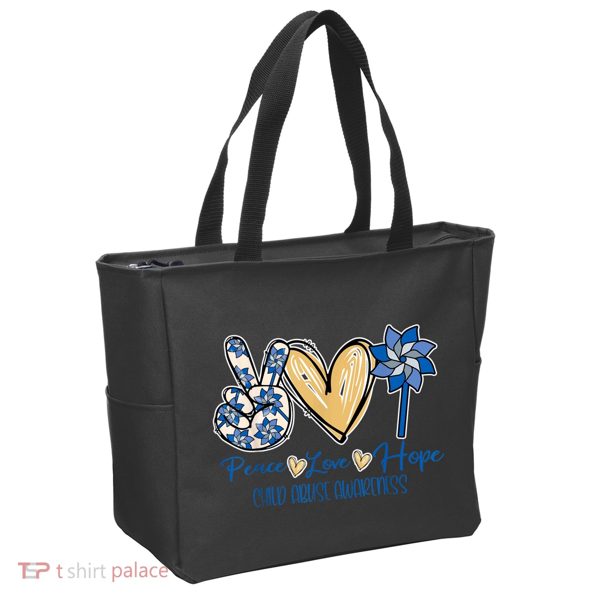 Pinwheel Peace Love Hope Child Abuse Prevention Awareness Tote Bag