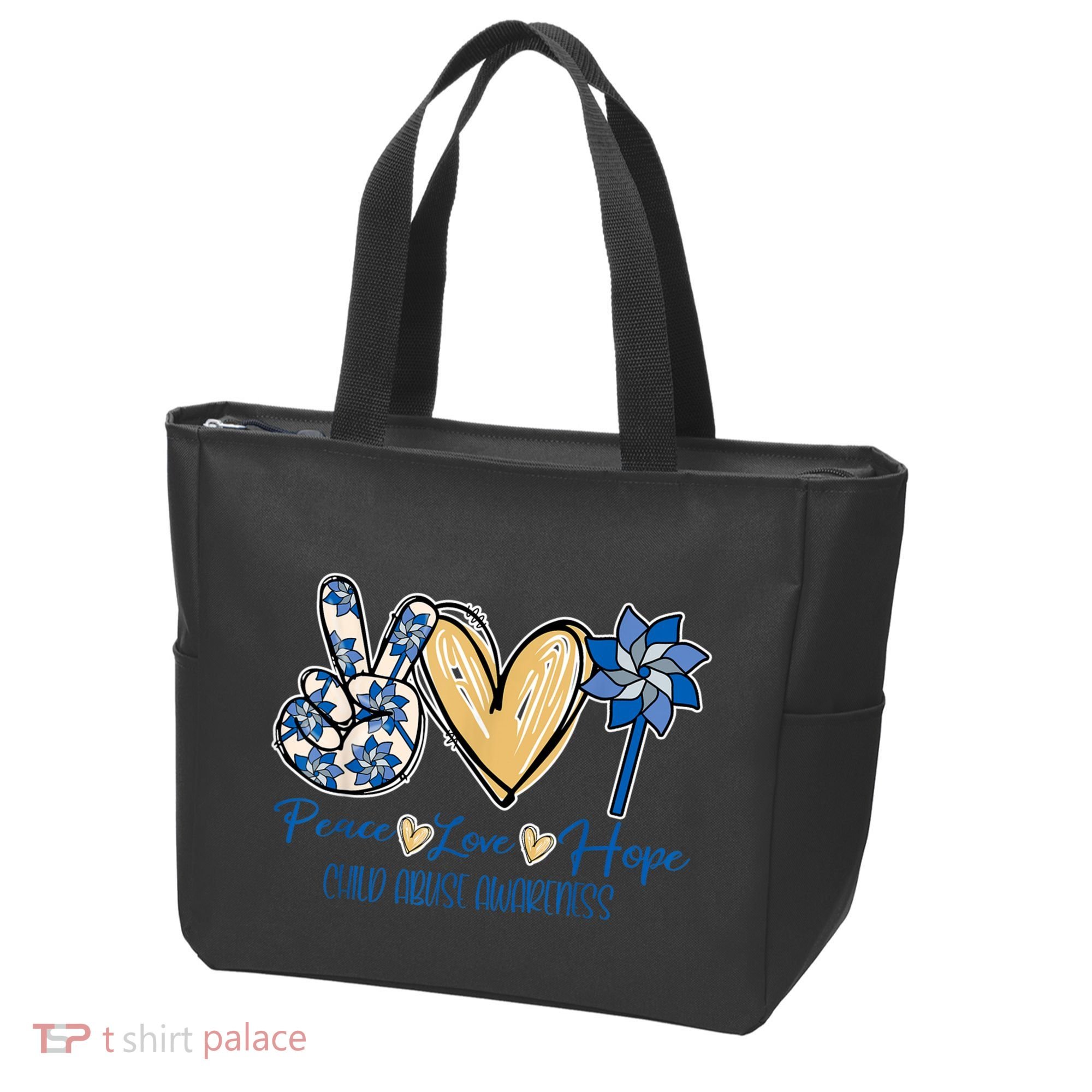 Pinwheel Peace Love Hope Child Abuse Prevention Awareness Tote Bag