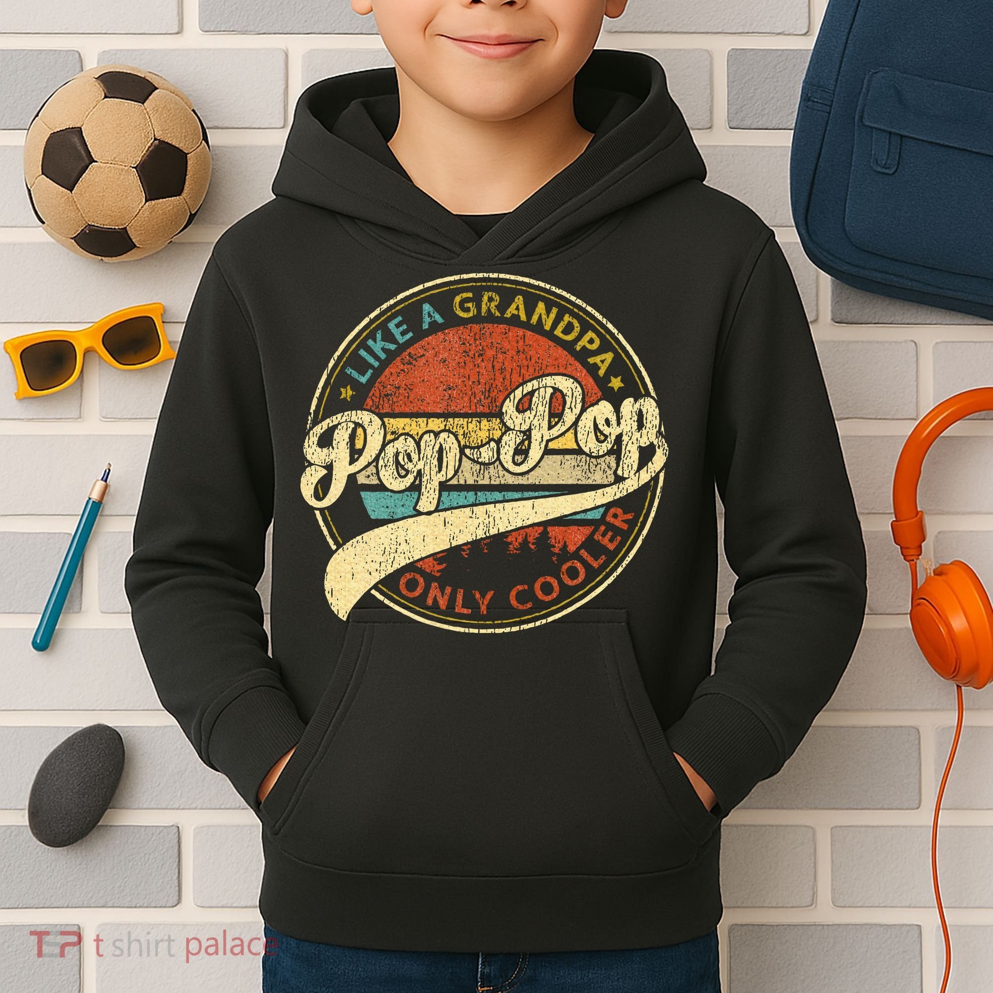 Pop Pop Like A Grandpa Only Cooler Fathers Day Kids Hoodie