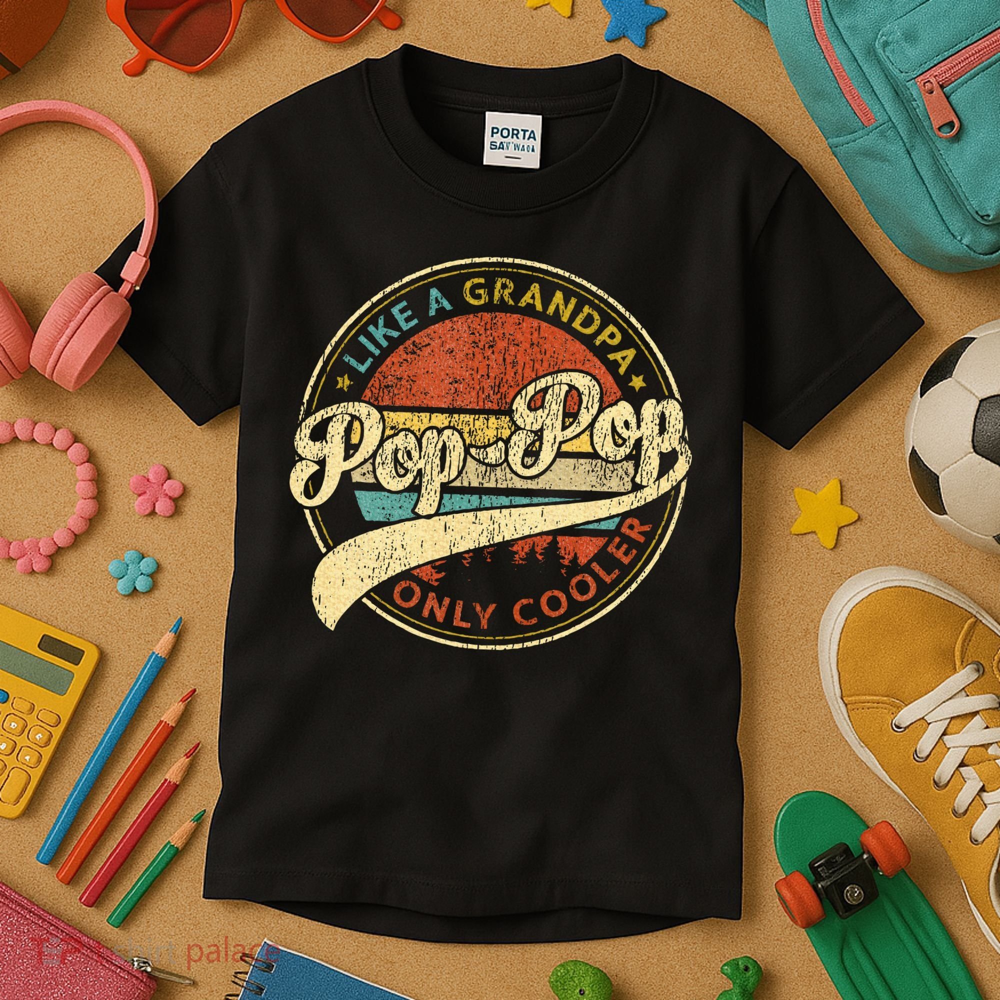 Pop Pop Like A Grandpa Only Cooler Fathers Day Kids T-Shirt