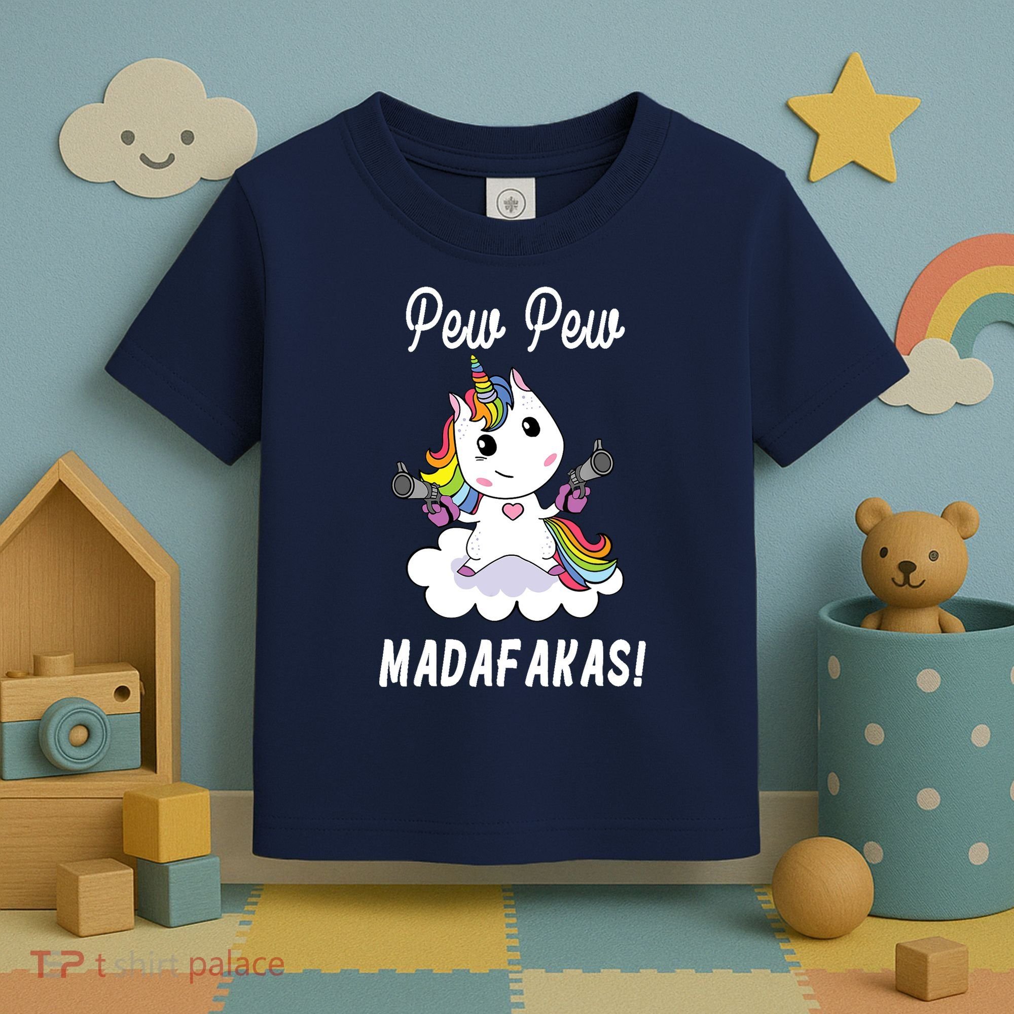 Pew Pew Madafakas Unicorn with Pistols Fantasy Toddler T-Shirt