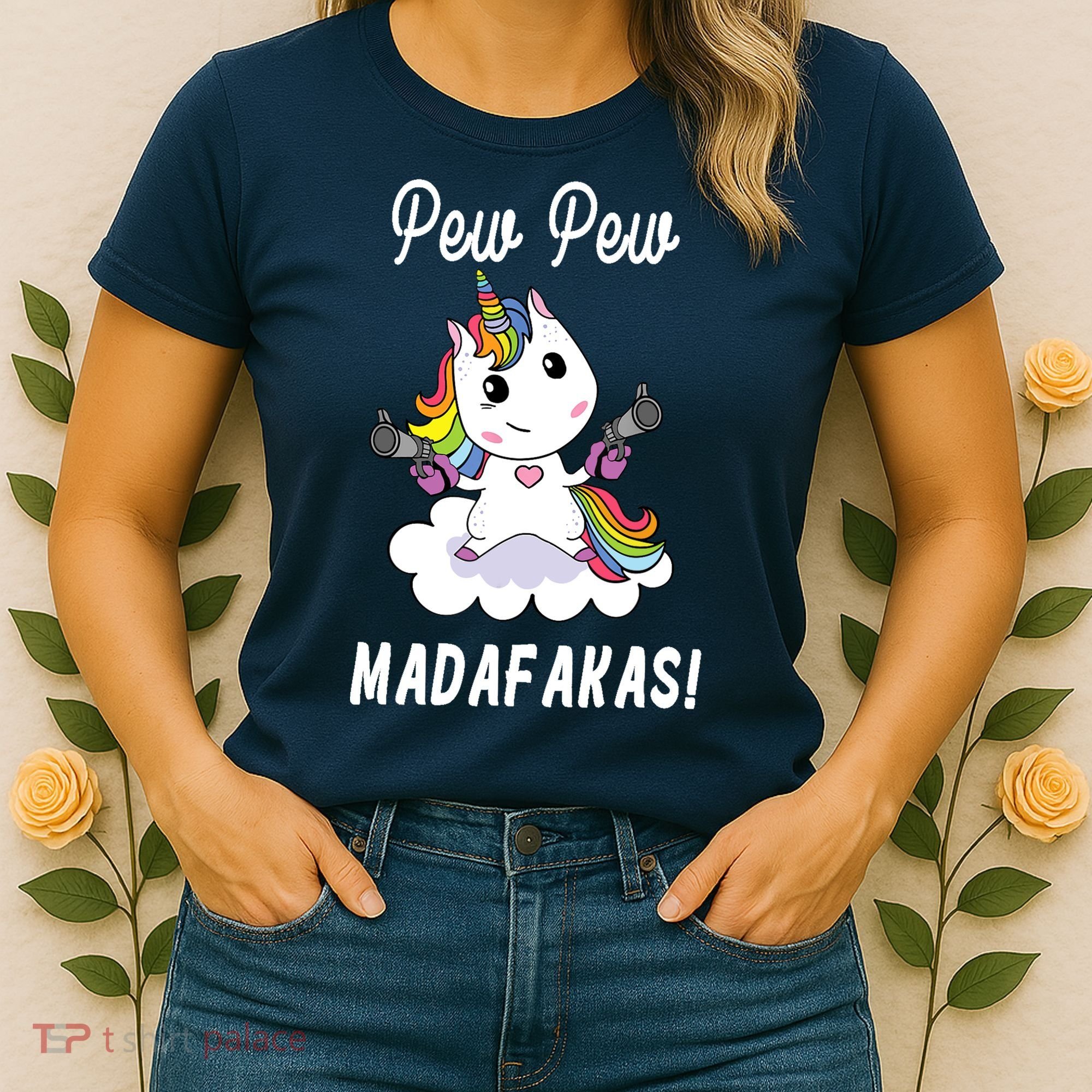 Pew Pew Madafakas Unicorn with Pistols Fantasy Women's T-Shirt