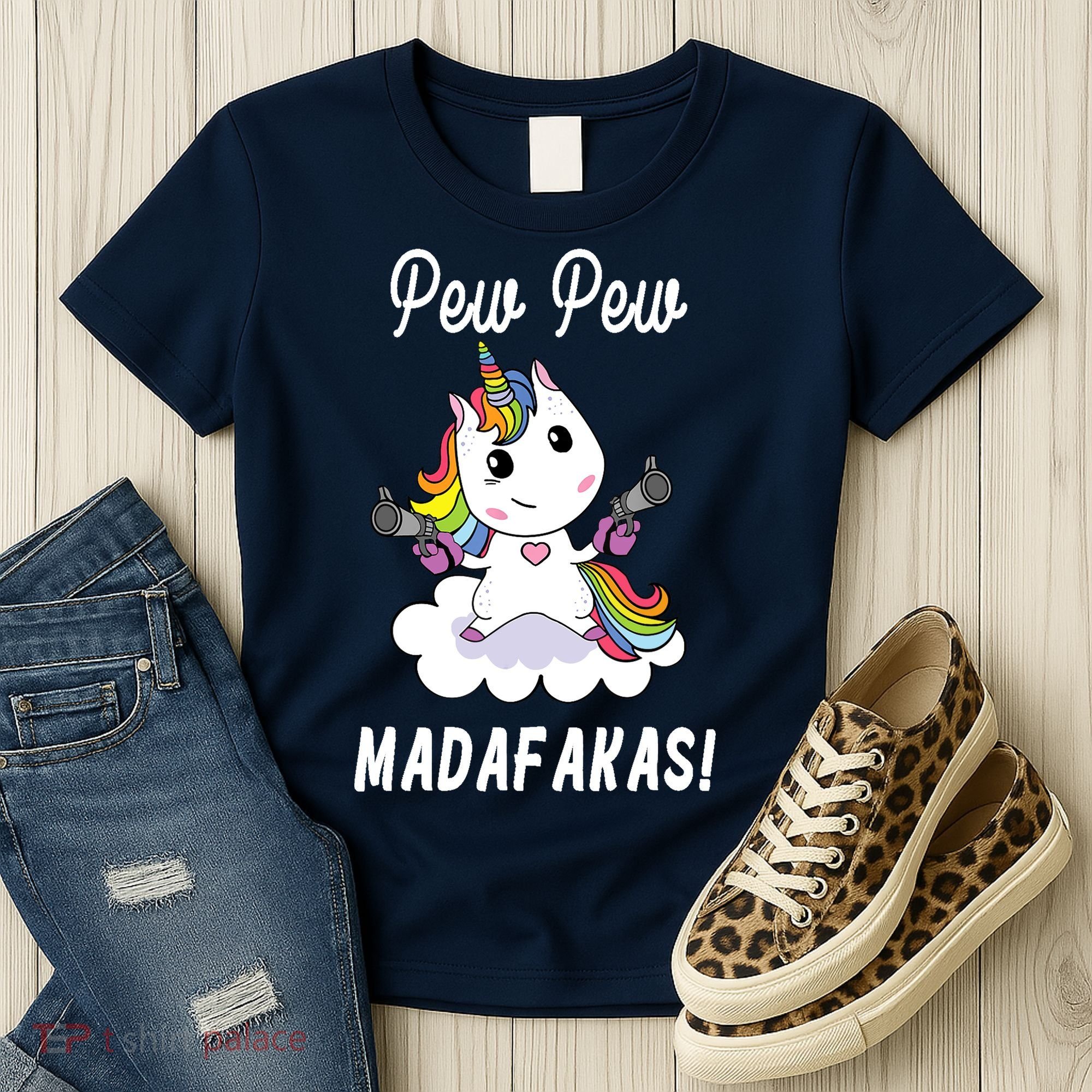 Pew Pew Madafakas Unicorn with Pistols Fantasy Women's T-Shirt