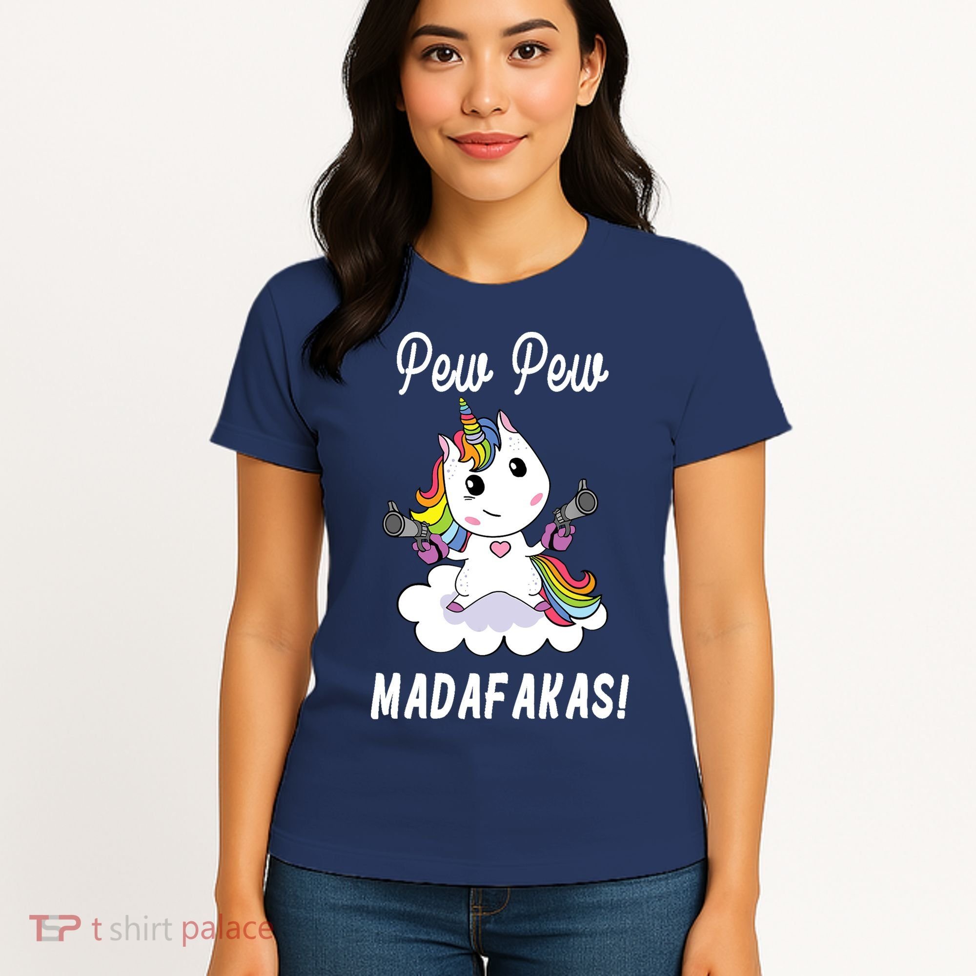 Pew Pew Madafakas Unicorn with Pistols Fantasy Women's T-Shirt