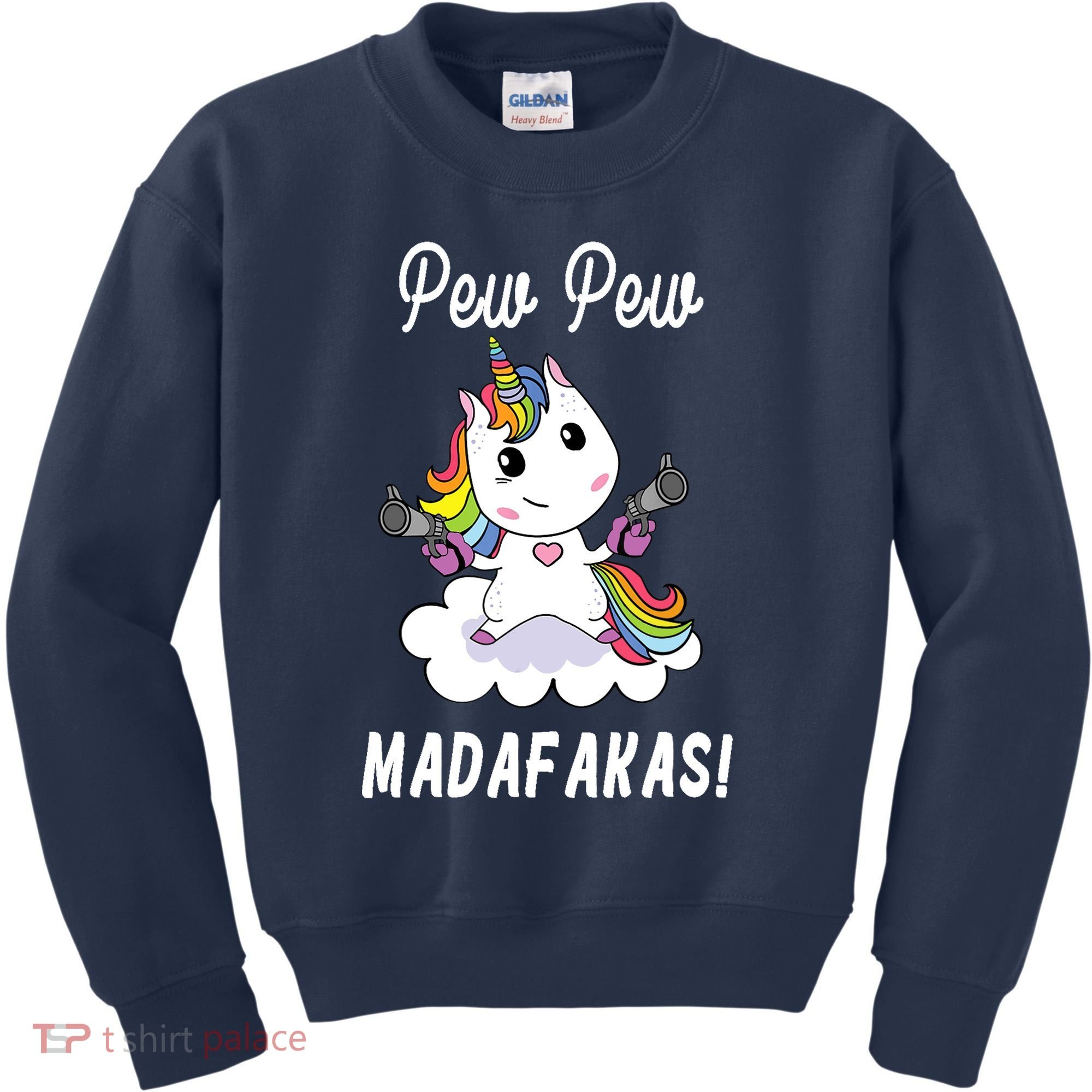 Pew Pew Madafakas Unicorn with Pistols Fantasy Kids Sweatshirt