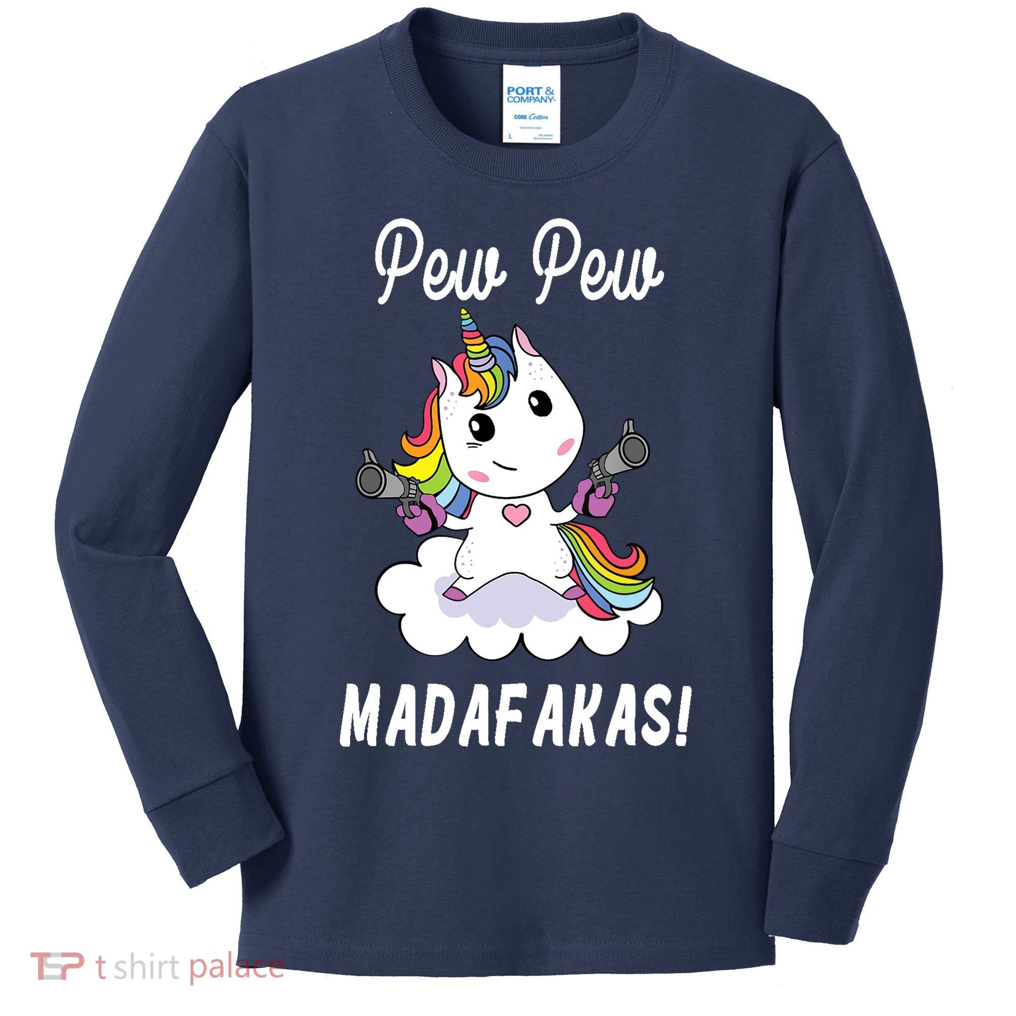 Pew Pew Madafakas Unicorn with Pistols Fantasy Kids Long Sleeve Shirt