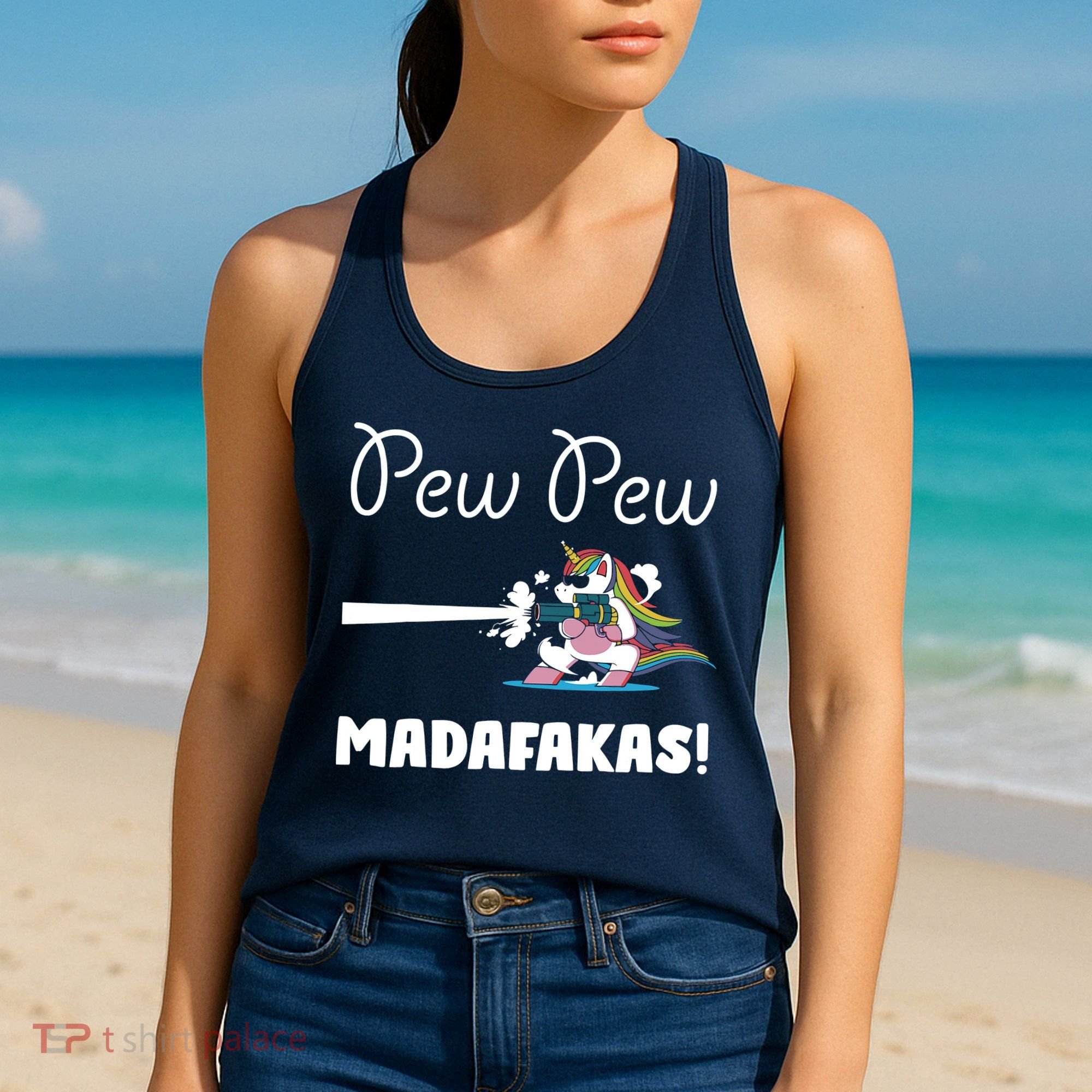 Pew Pew Madafakas Funny Unicorn Cute Adorable Women's Tank Top