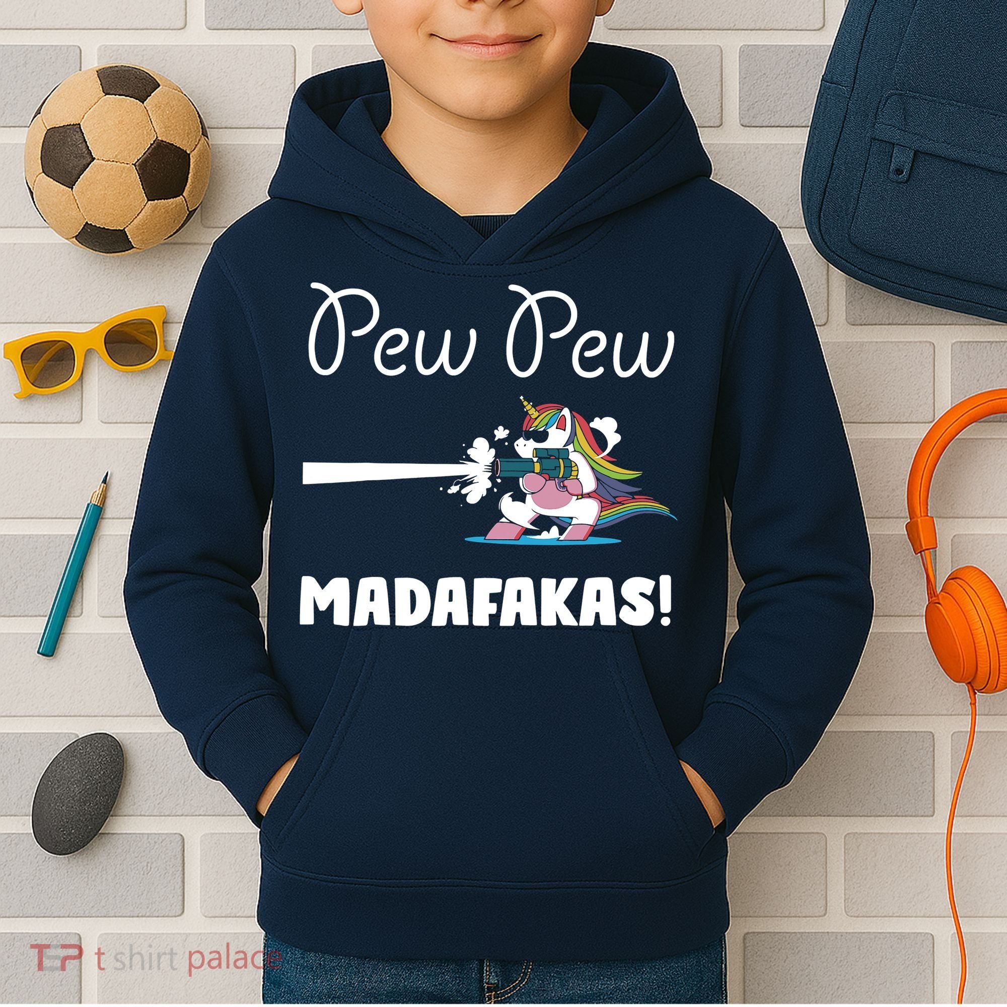 Pew Pew Madafakas Funny Unicorn Cute Adorable Kids Hoodie