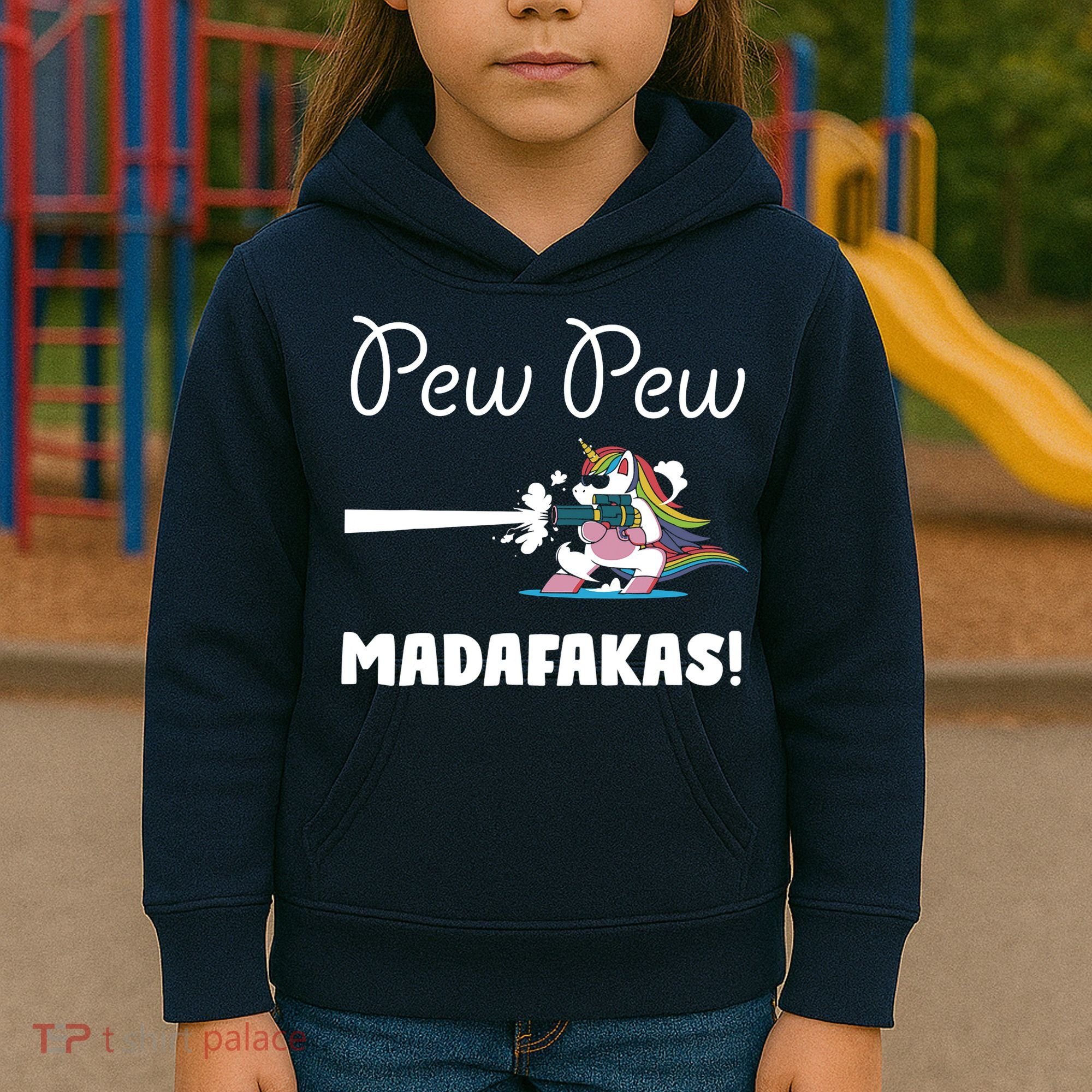 Pew Pew Madafakas Funny Unicorn Cute Adorable Kids Hoodie