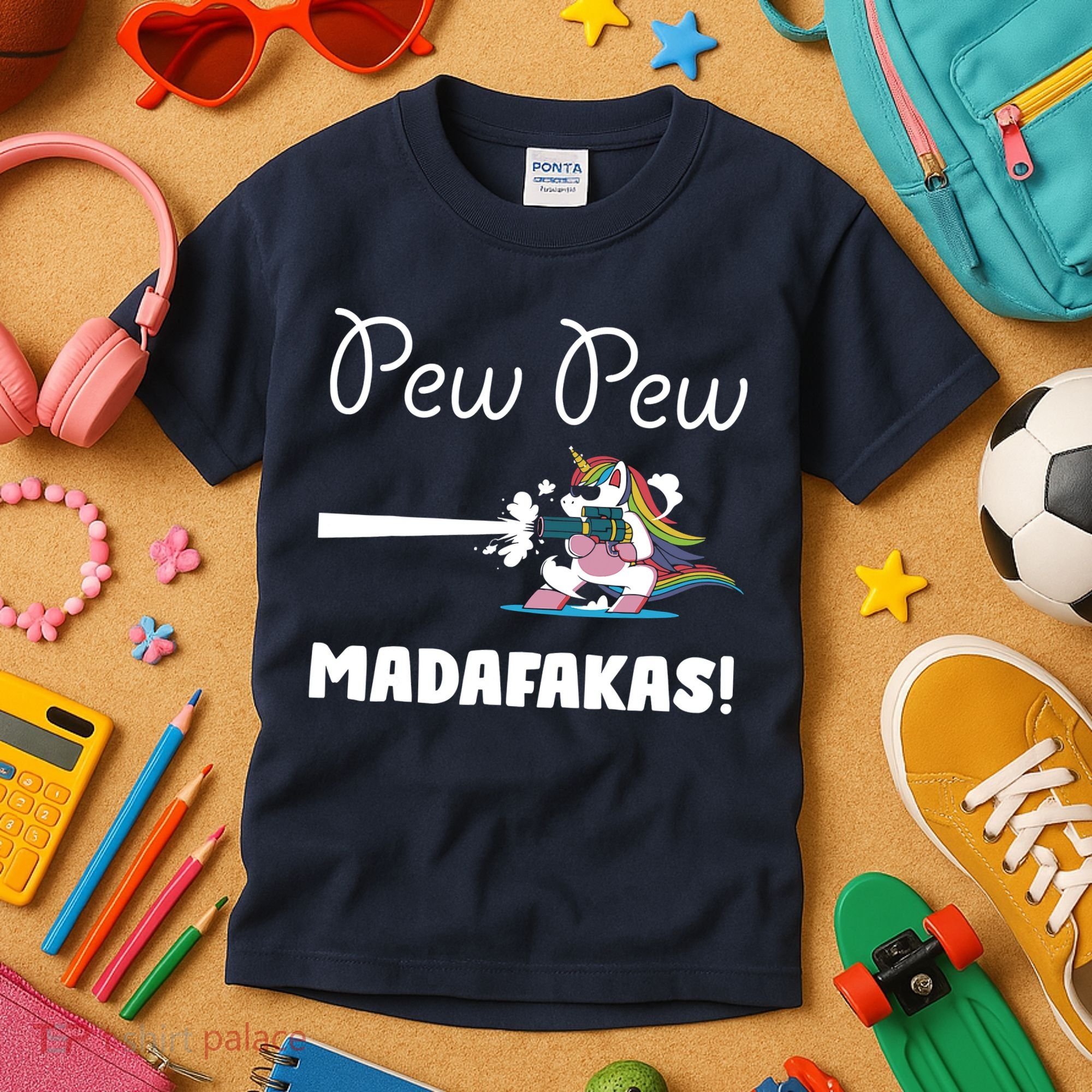 Pew Pew Madafakas Funny Unicorn Cute Adorable Kids T-Shirt