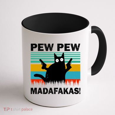 Pew Pew Madafakas Cat Crazy Vintage Funny Cat Owners Coffee Mug back