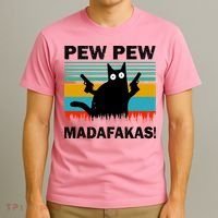 Pew Pew Madafakas Cat Crazy Vintage Funny Cat Owners T-Shirt thumb 3