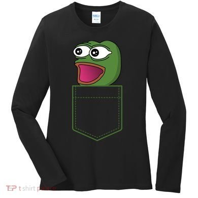 Poggers Pepe Meme Gaming Live Stream Poacket Women's Long Sleeve Shirt
