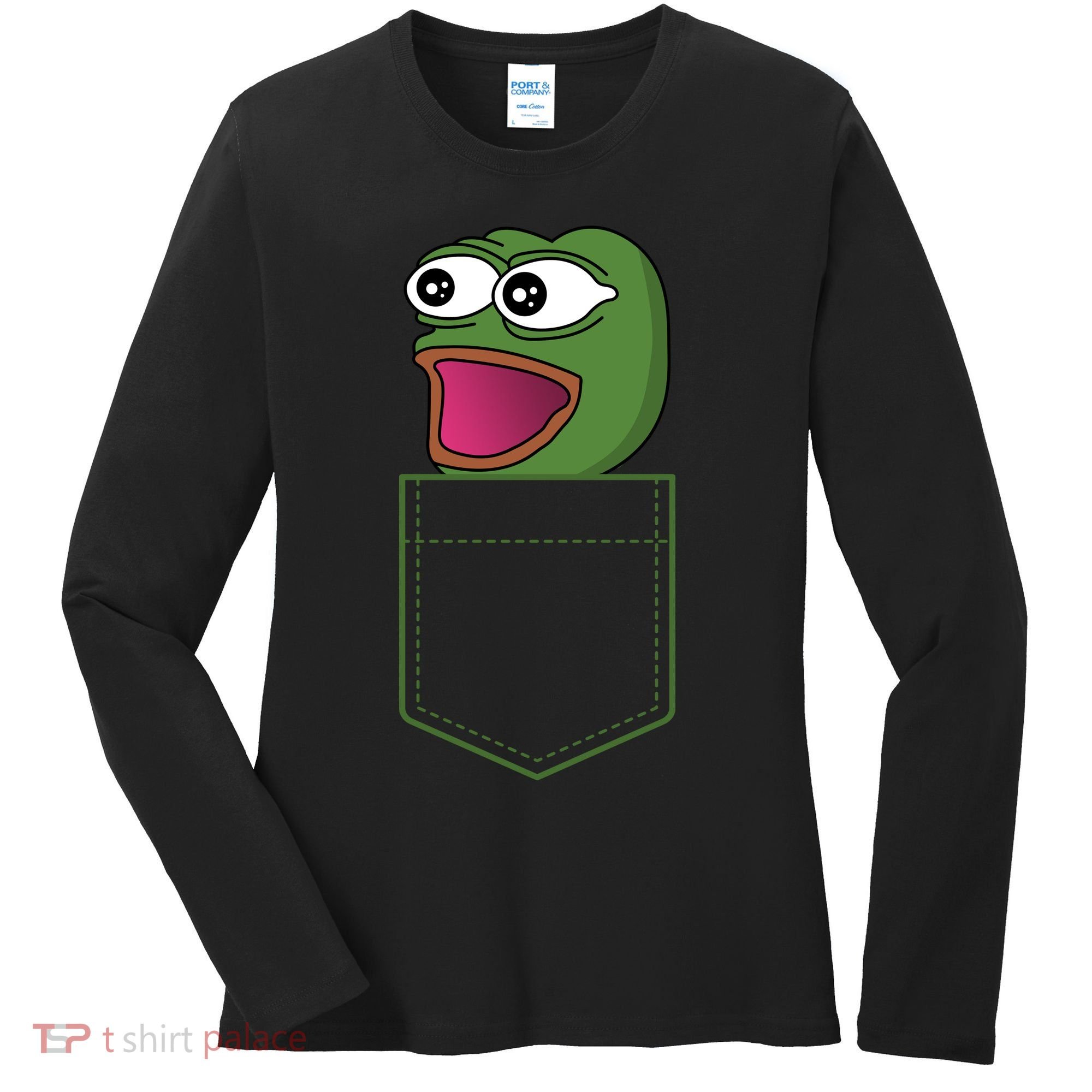 Poggers Pepe Meme Gaming Live Stream Poacket Women's Long Sleeve Shirt