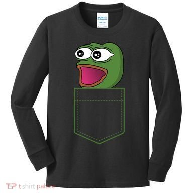 Poggers Pepe Meme Gaming Live Stream Poacket Kids Long Sleeve Shirt