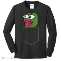 Poggers Pepe Meme Gaming Live Stream Poacket Kids Long Sleeve Shirt thumb 0
