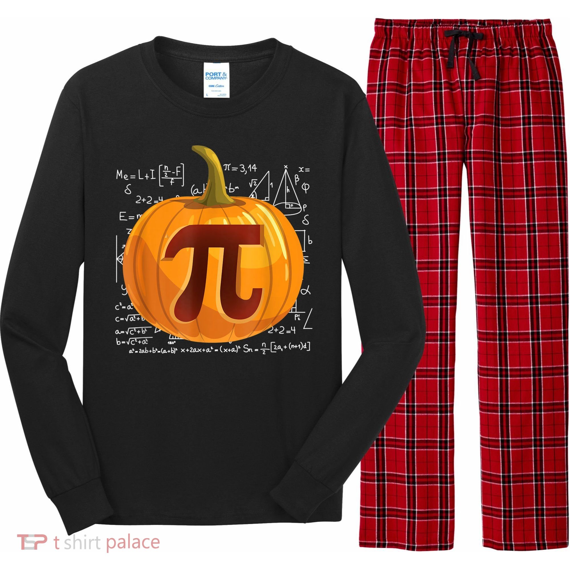Pumpkin Pie Math Shirt Funny Halloween Thanksgiving Pi Day Long Sleeve Pajama Set