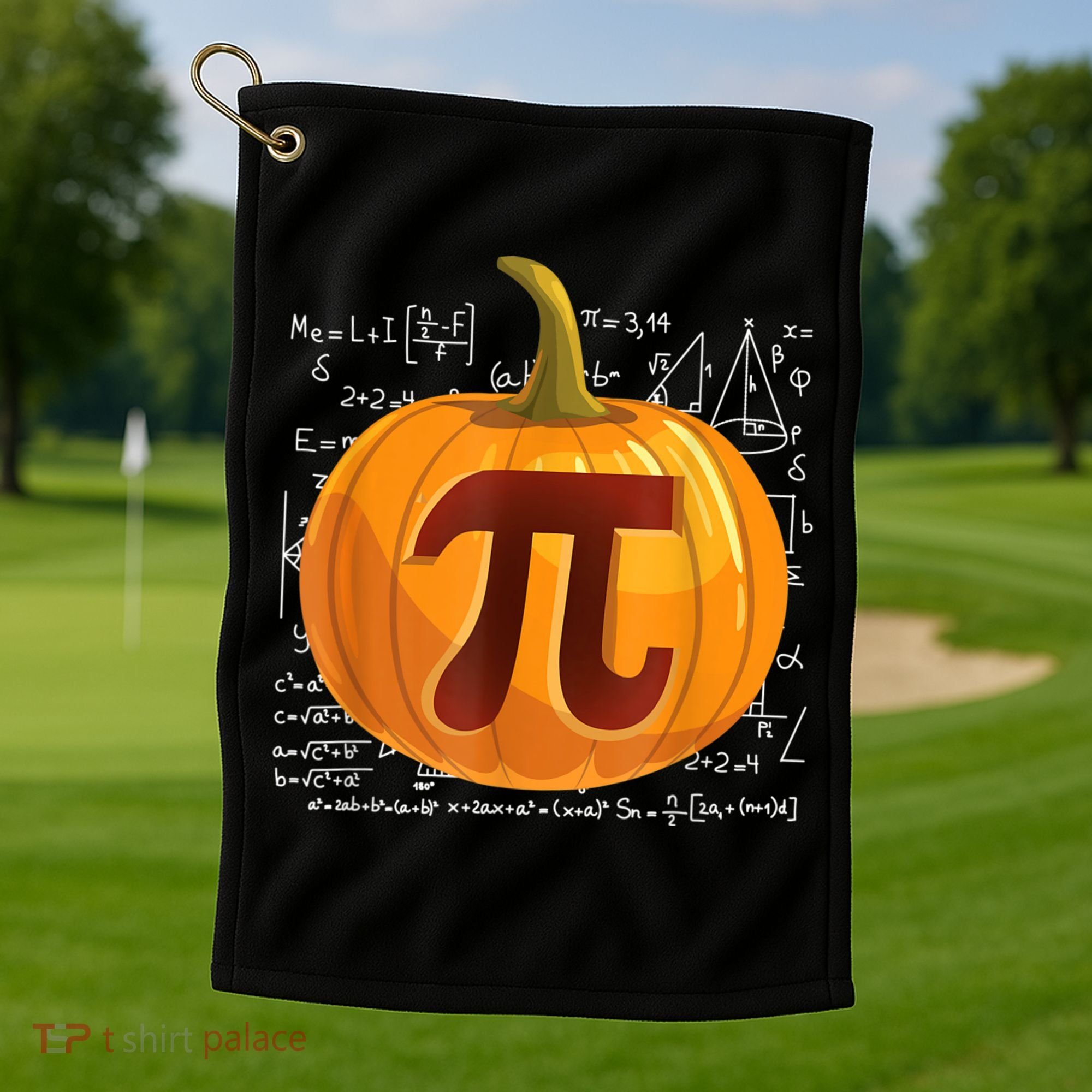 Pumpkin Pie Math Shirt Funny Halloween Thanksgiving Pi Day Golf Towel