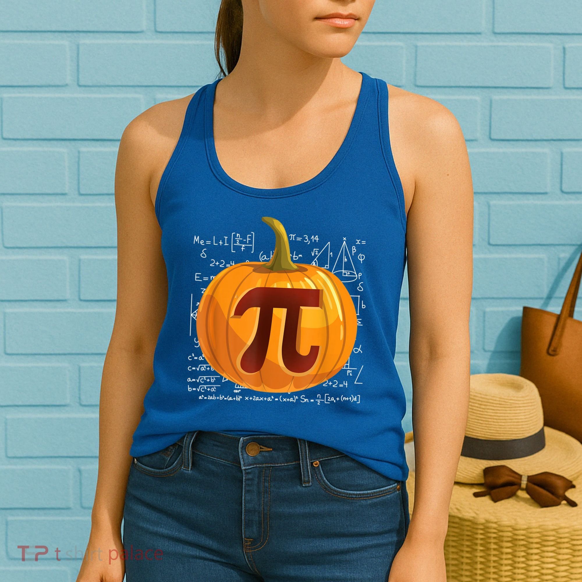 Pumpkin Pie Math Shirt Funny Halloween Thanksgiving Pi Day Women's Tank Top