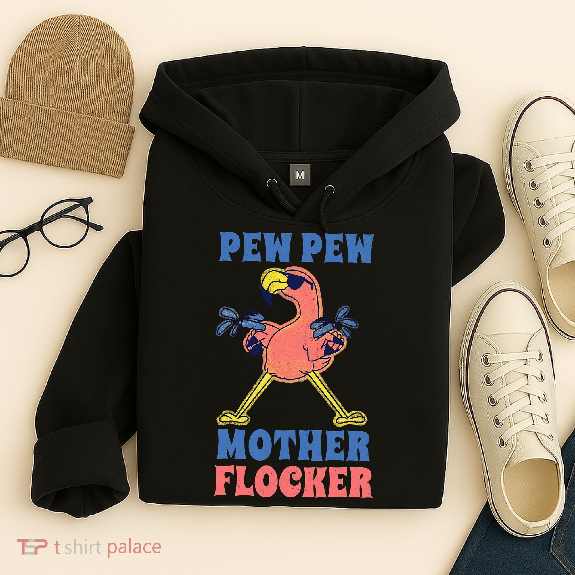 Pew Pew Mother Flocker Funny Cool Flamingo Hoodie
