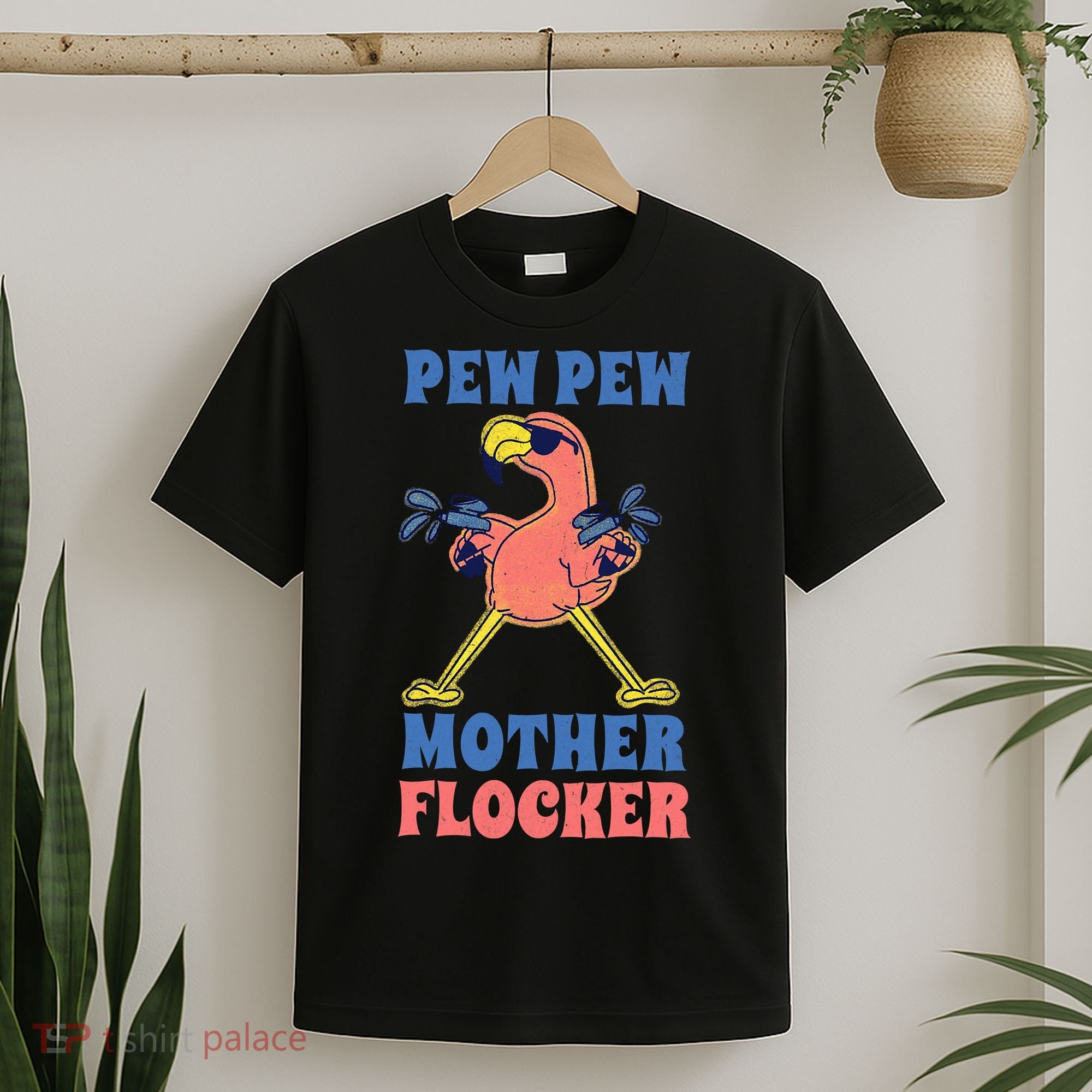 Pew Pew Mother Flocker Funny Cool Flamingo T-Shirt