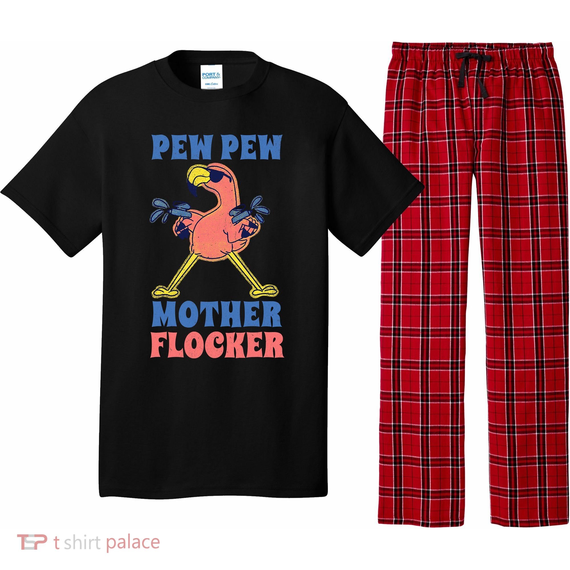 Pew Pew Mother Flocker Funny Cool Flamingo Pajama Set