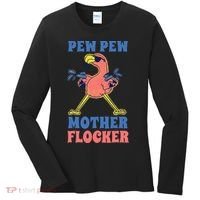 Pew Pew Mother Flocker Funny Cool Flamingo Women's Long Sleeve Shirt thumb 0