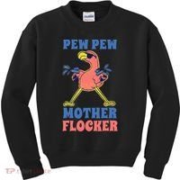 Pew Pew Mother Flocker Funny Cool Flamingo Kids Sweatshirt thumb 0