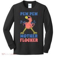 Pew Pew Mother Flocker Funny Cool Flamingo Kids Long Sleeve Shirt thumb 0