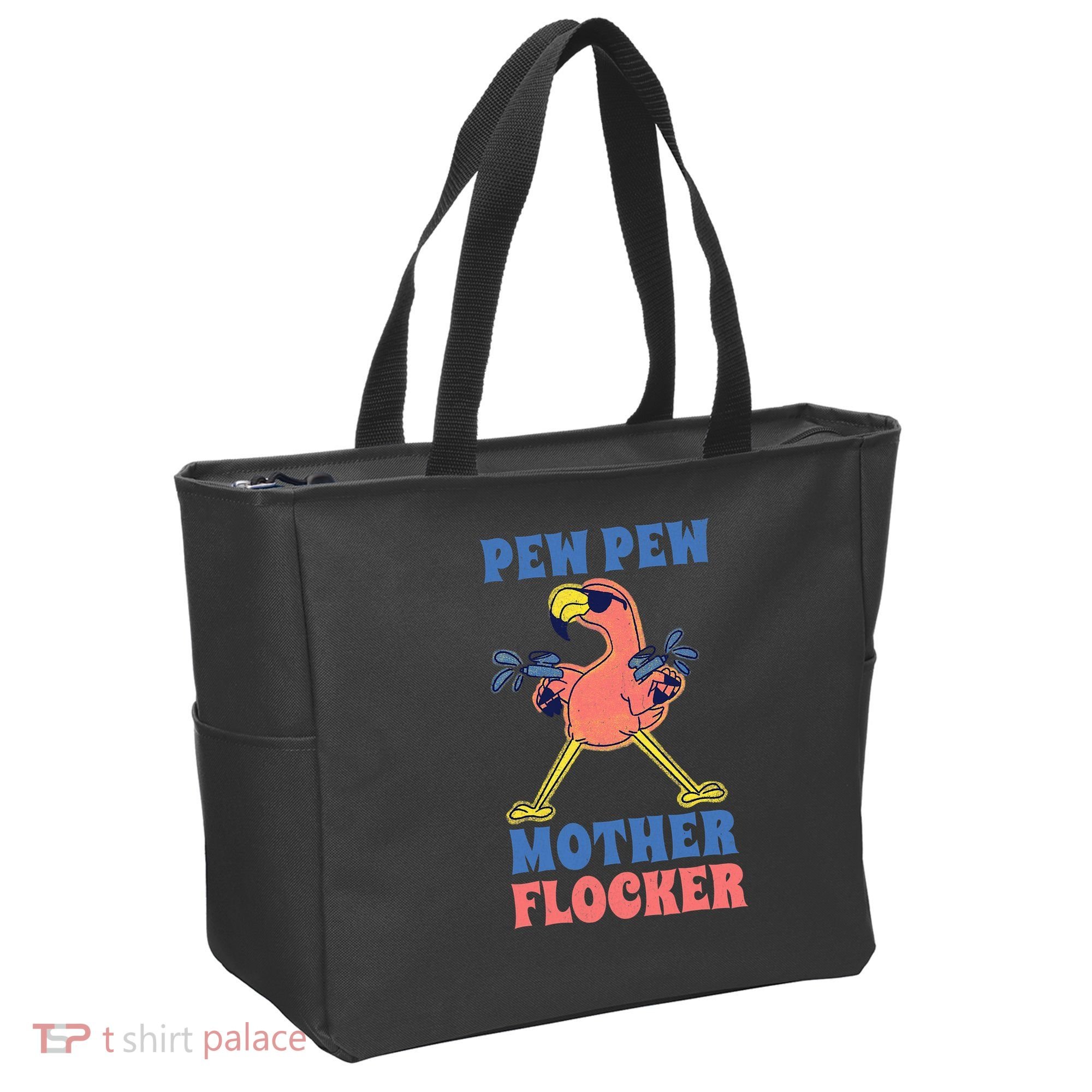 Pew Pew Mother Flocker Funny Cool Flamingo Tote Bag
