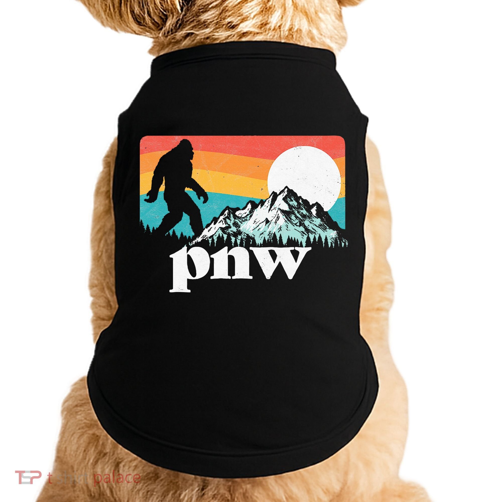 Pnw Pacific Northwest Bigfoot Mountains Retro 80s Graphic Doggie Tank