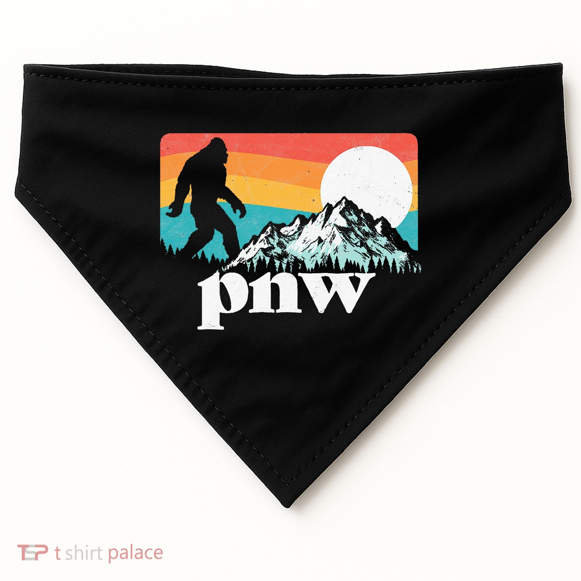 Pnw Pacific Northwest Bigfoot Mountains Retro 80s Graphic USA-Made Doggie Bandana