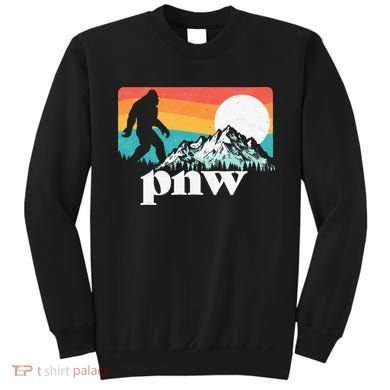 Pnw Pacific Northwest Bigfoot Mountains Retro 80s Graphic Sweatshirt