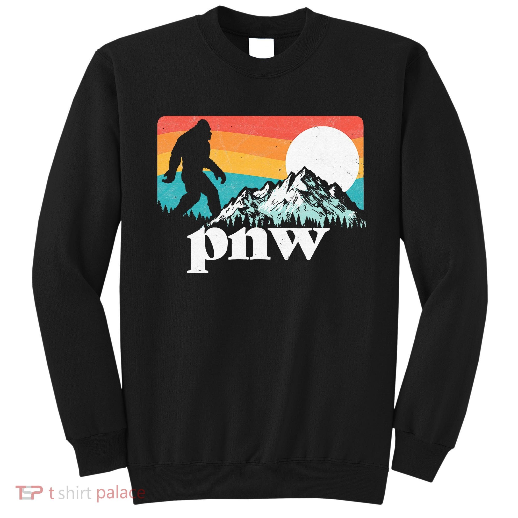Pnw Pacific Northwest Bigfoot Mountains Retro 80s Graphic Sweatshirt