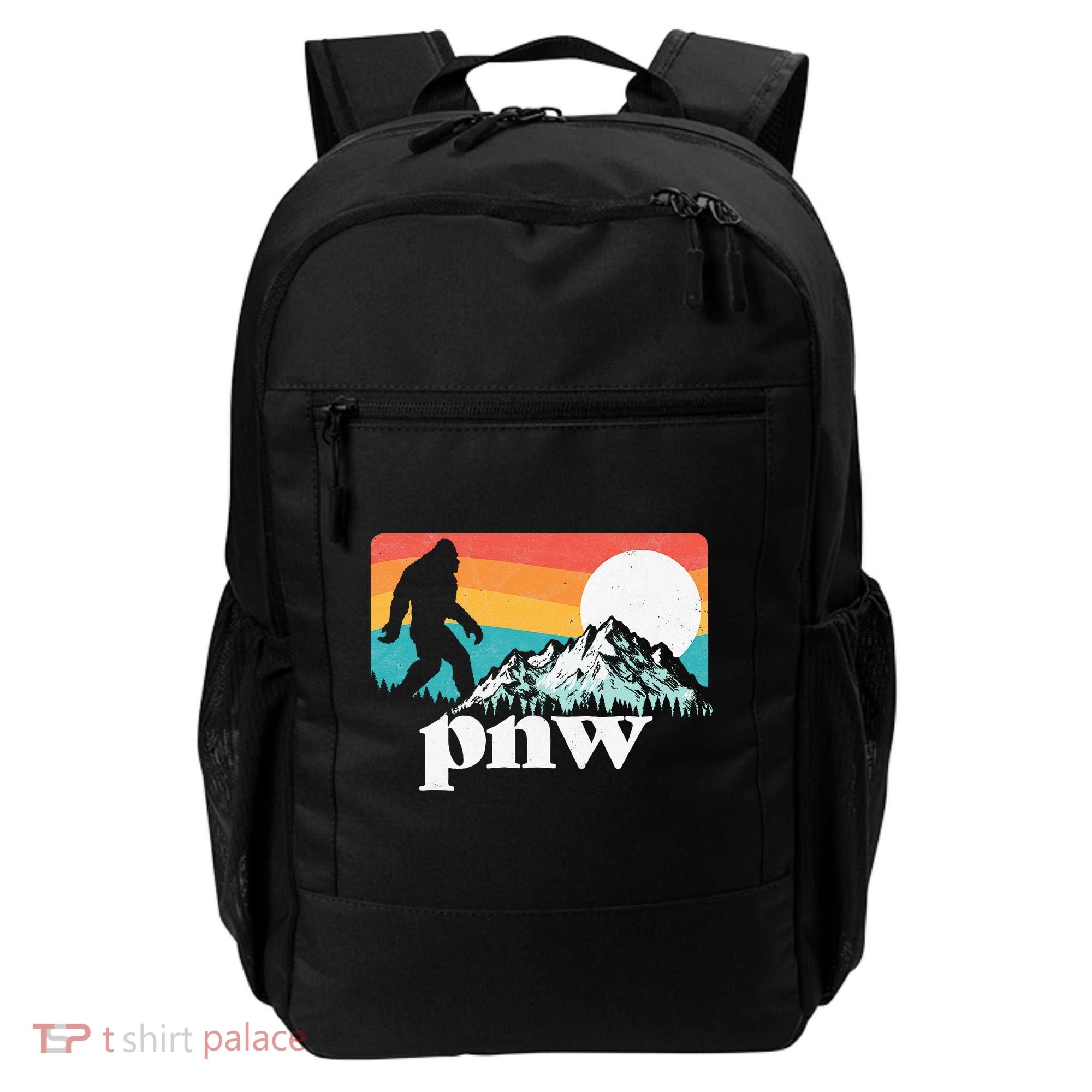 Pnw Pacific Northwest Bigfoot Mountains Retro 80s Graphic Backpack