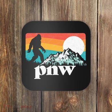 Pnw Pacific Northwest Bigfoot Mountains Retro 80s Graphic Coaster