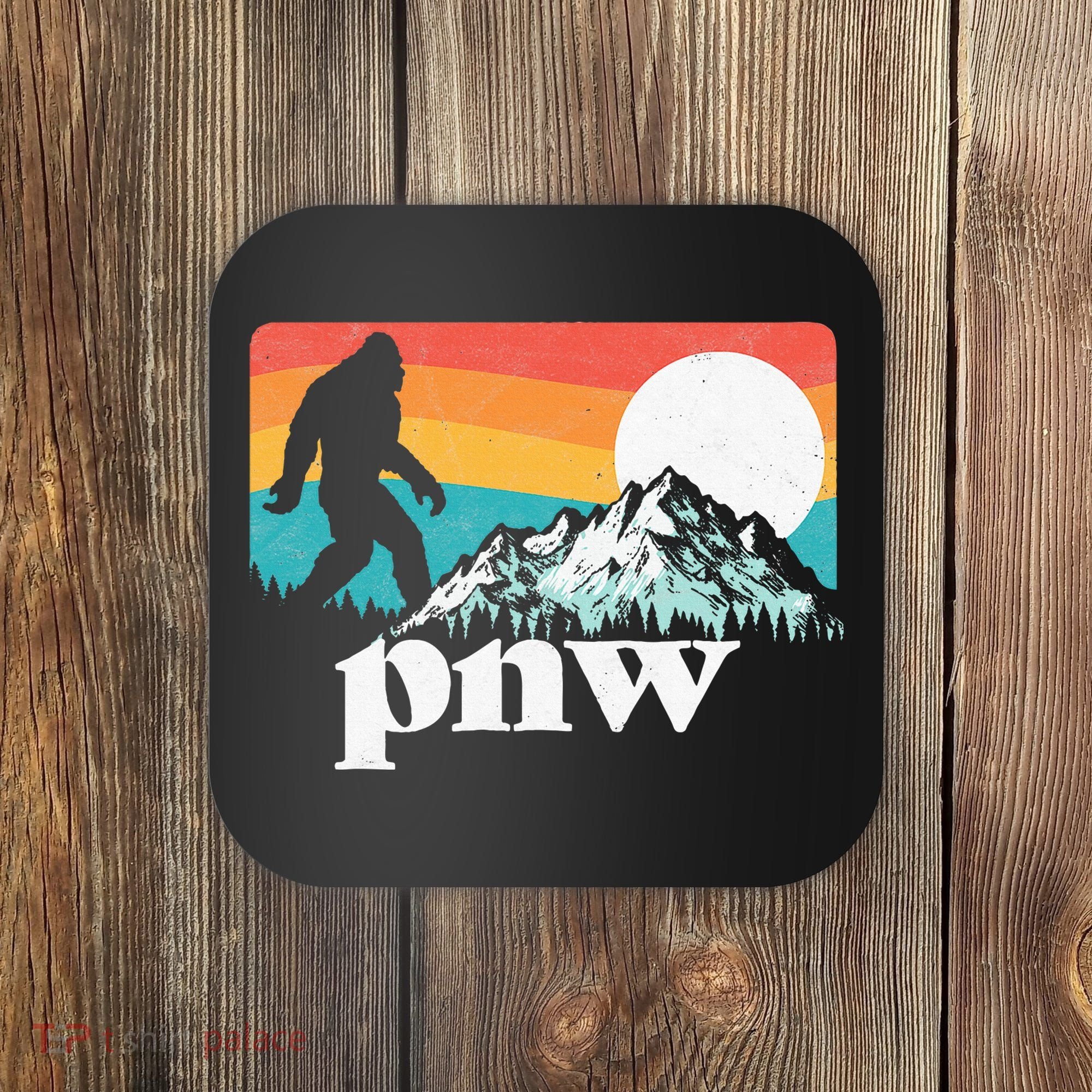 Pnw Pacific Northwest Bigfoot Mountains Retro 80s Graphic Coaster