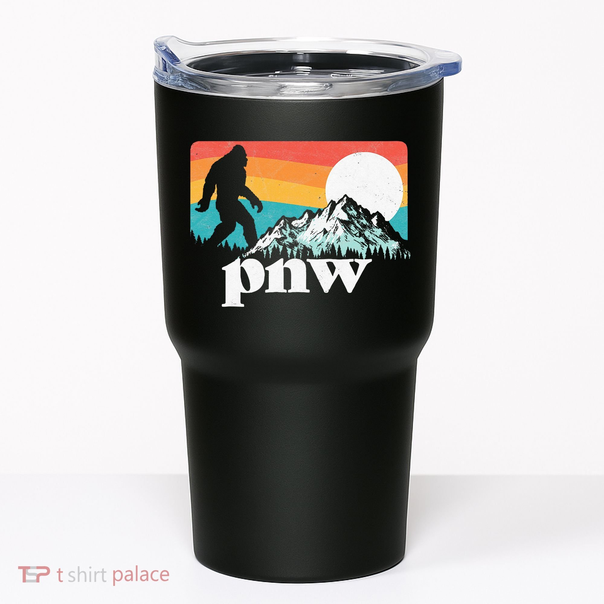 Pnw Pacific Northwest Bigfoot Mountains Retro 80s Graphic Tumbler