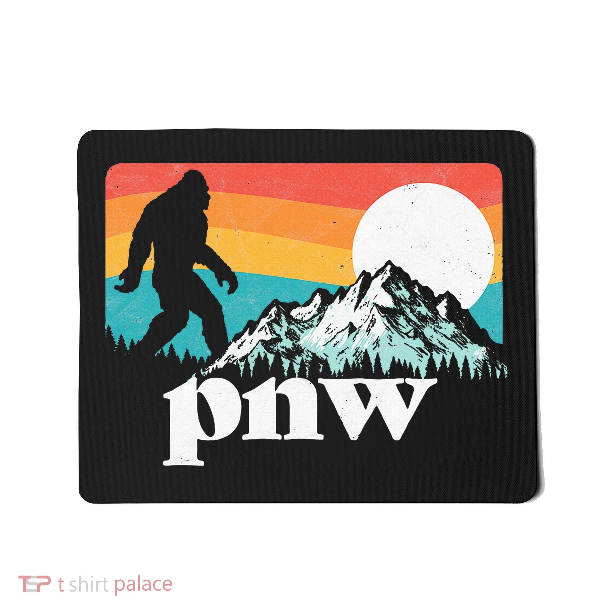 Pnw Pacific Northwest Bigfoot Mountains Retro 80s Graphic Mousepad
