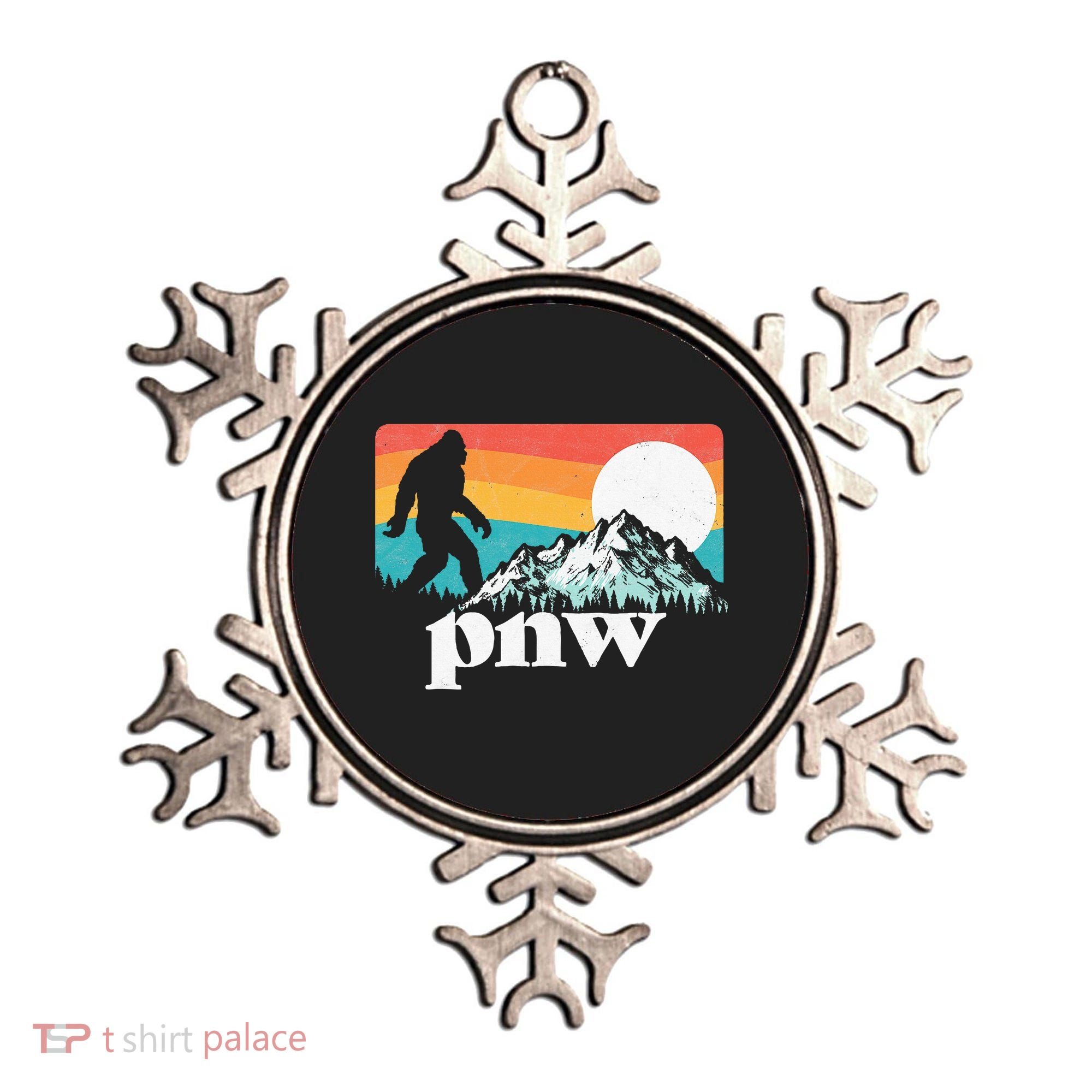 Pnw Pacific Northwest Bigfoot Mountains Retro 80s Graphic Ornament
