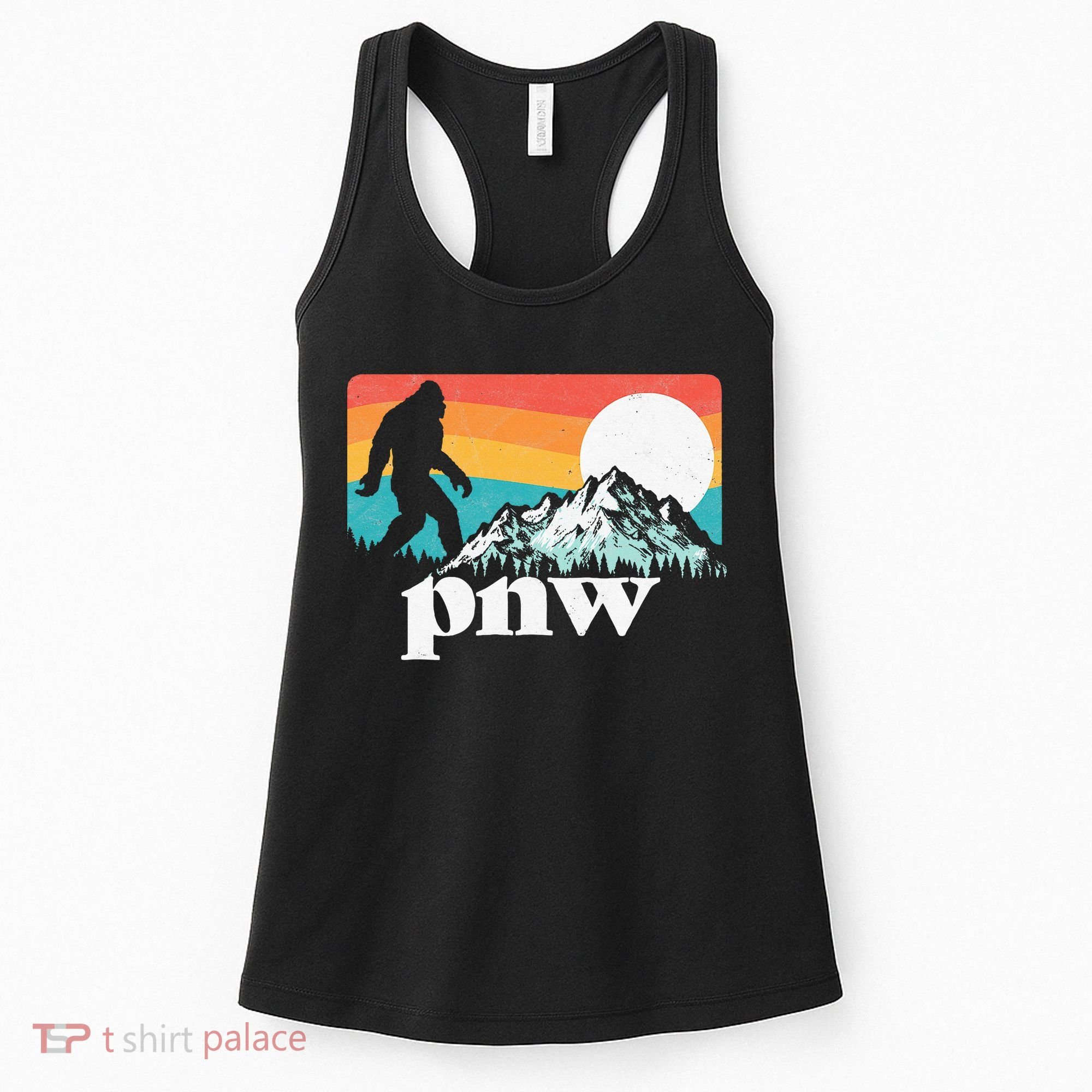 Pnw Pacific Northwest Bigfoot Mountains Retro 80s Graphic Women's Tank Top