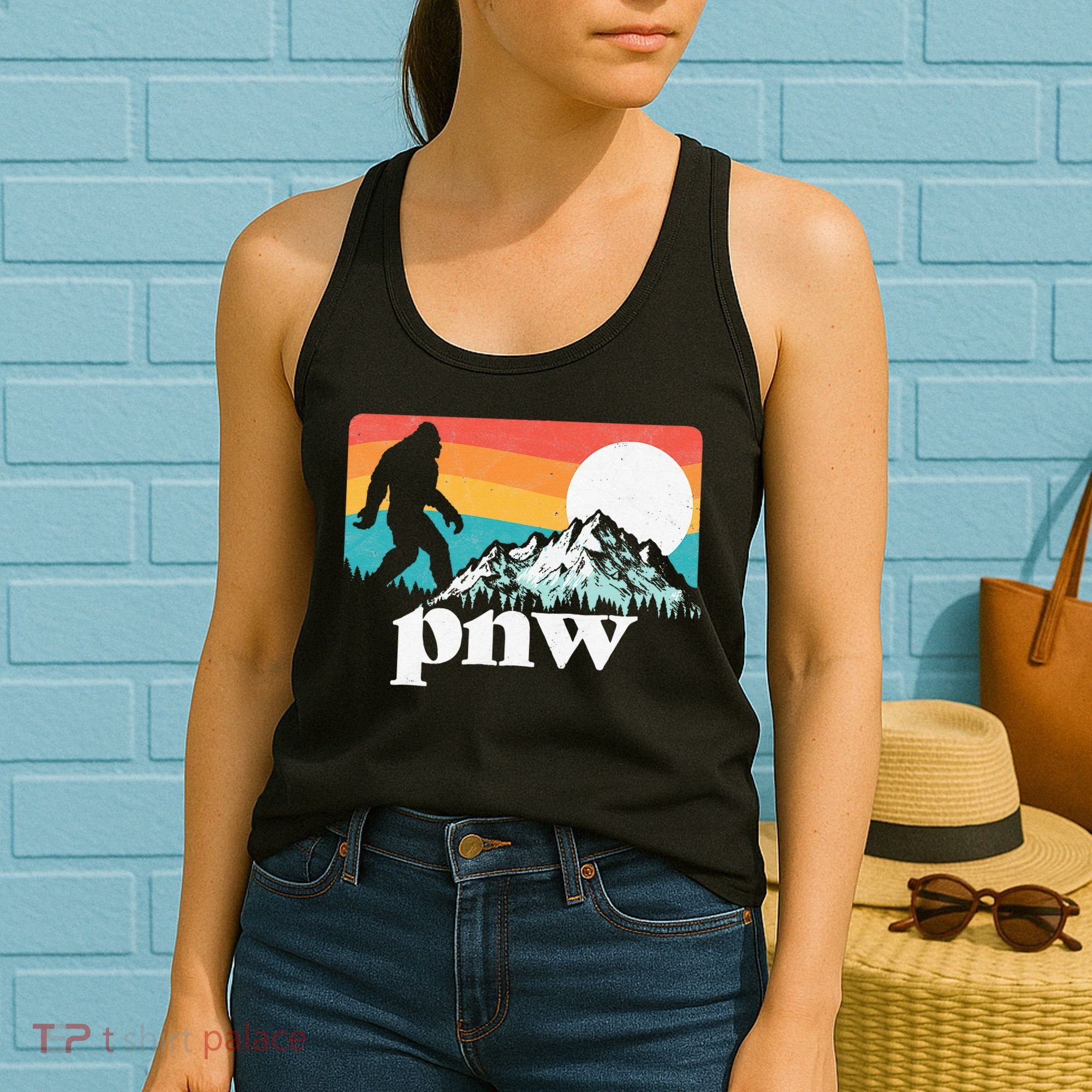 Pnw Pacific Northwest Bigfoot Mountains Retro 80s Graphic Women's Tank Top