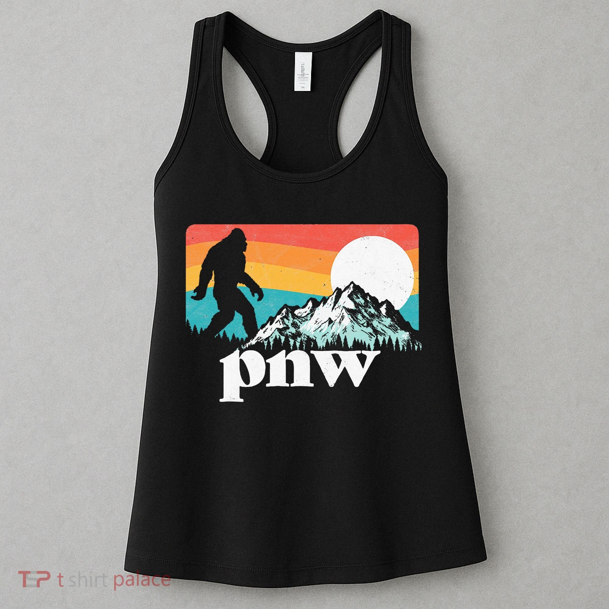 Pnw Pacific Northwest Bigfoot Mountains Retro 80s Graphic Women's Tank Top