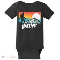 Pnw Pacific Northwest Bigfoot Mountains Retro 80s Graphic Baby Bodysuit thumb 0