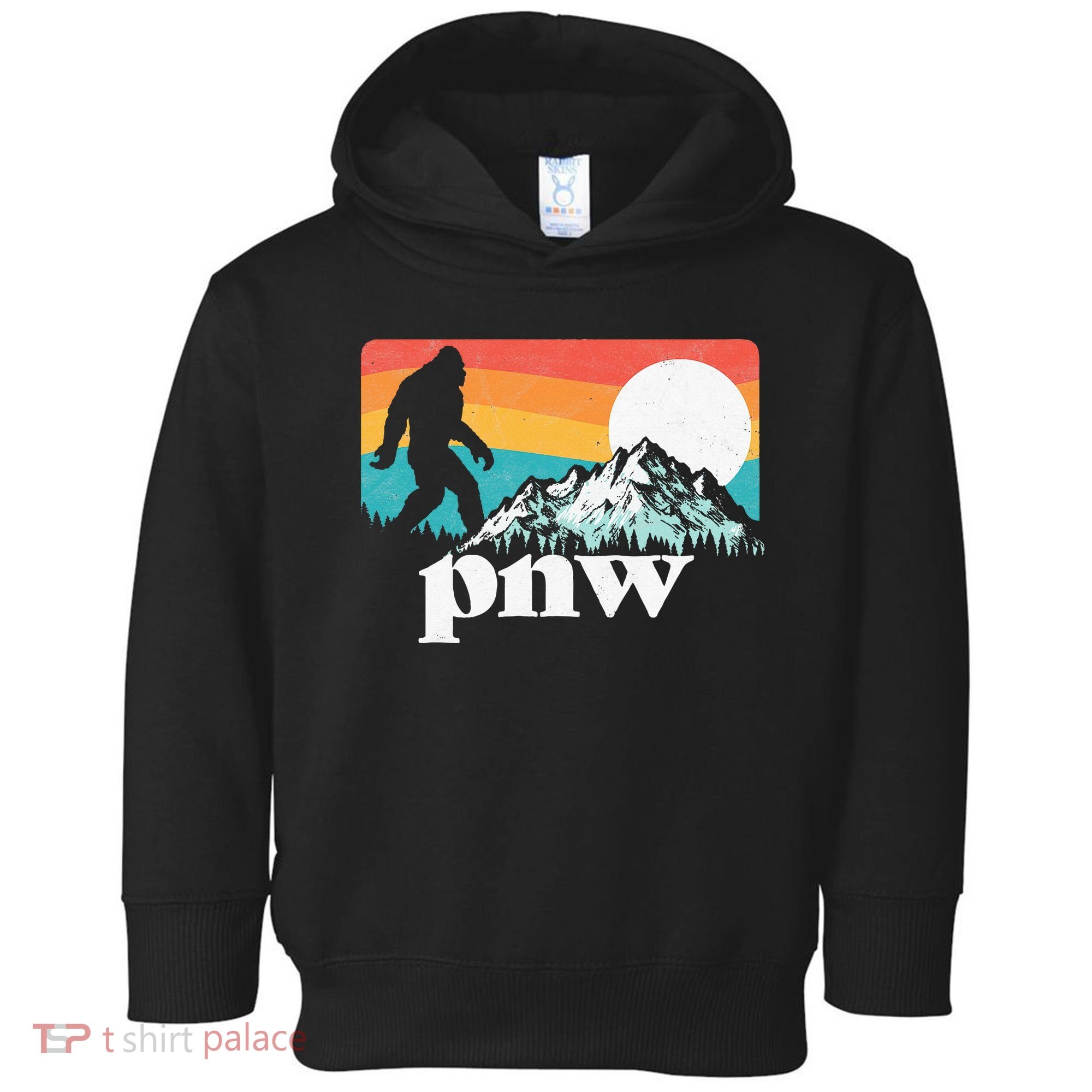 Pnw Pacific Northwest Bigfoot Mountains Retro 80s Graphic Toddler Hoodie
