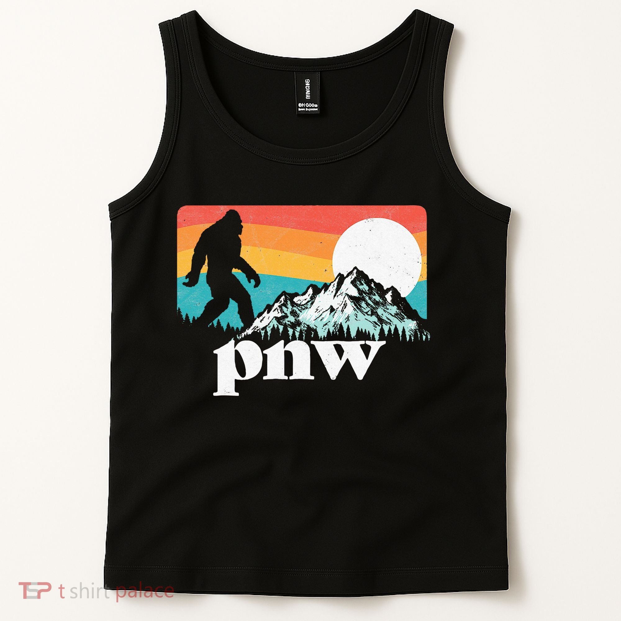 Pnw Pacific Northwest Bigfoot Mountains Retro 80s Graphic Tank Top